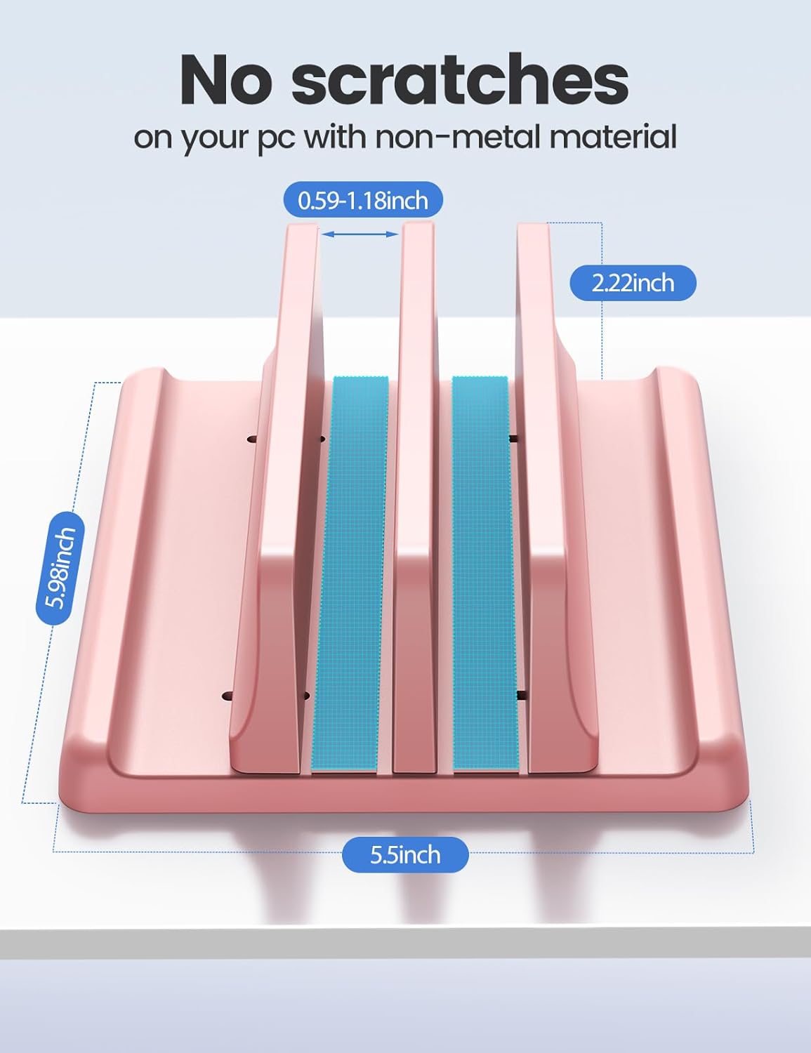 Vaydeer Vertical Laptop Stand for Desk, Dual Slots Plastic Laptop Holder with Space Saving 4-in-1 Design, Adjustable Laptop Stand Supports MacBook, Chromebook, Surface, Dell (Pink)
