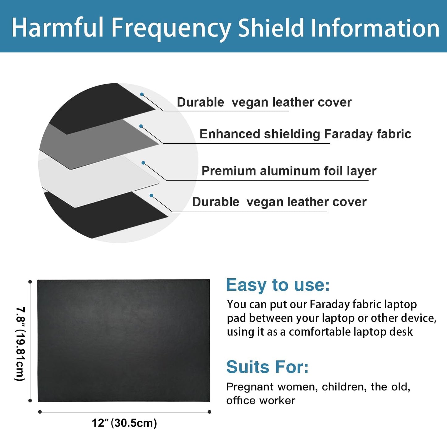 Laptop Pad Protection, Heat Shielding Laptop Pad EMI Blocker Lap Desk, Protector Portable Heat Blocker for Laptop, Tablets and Phones (12"-7.8")
