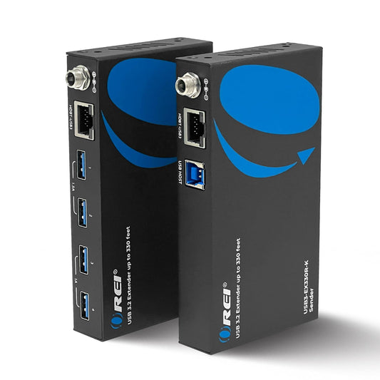 OREI USB 3.2 Over Ethernet HDbaseT Cat6 Extender LAN Upto 330 Feet - Extends 4 Ports USB-A Signal Over LAN Ethernet - Power Over Cable for Long Distance Extension Supports All Operating System