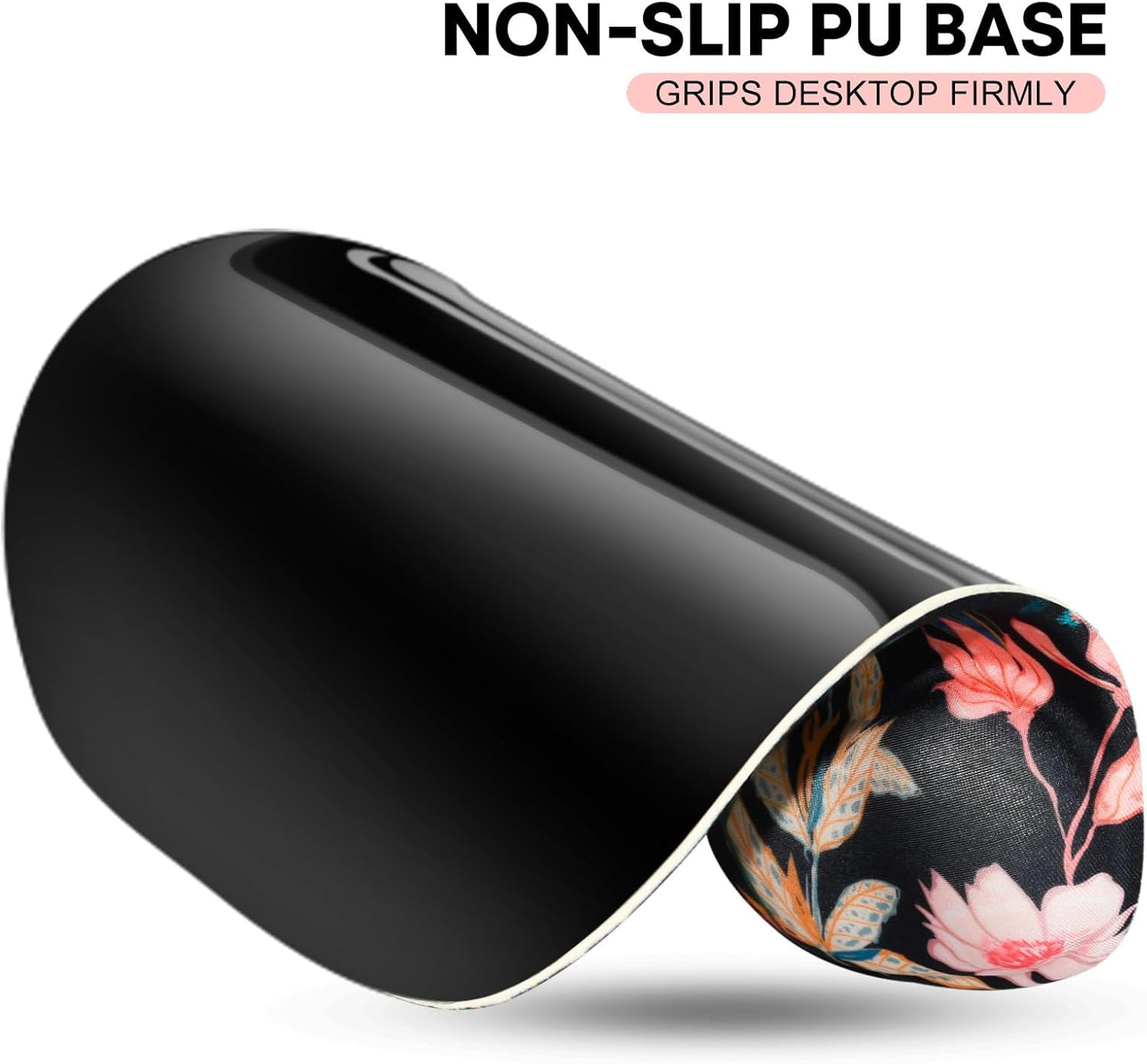 JIKIOU Mouse Pad, 2 Pack Ergonomic Mouse Pads with Comfortable Gel Wrist Rest Support and Smooth Cloth, Non-Slip PU Base for Easy Typing Pain Relief Durable and Easy to Clean Small Black Flowers
