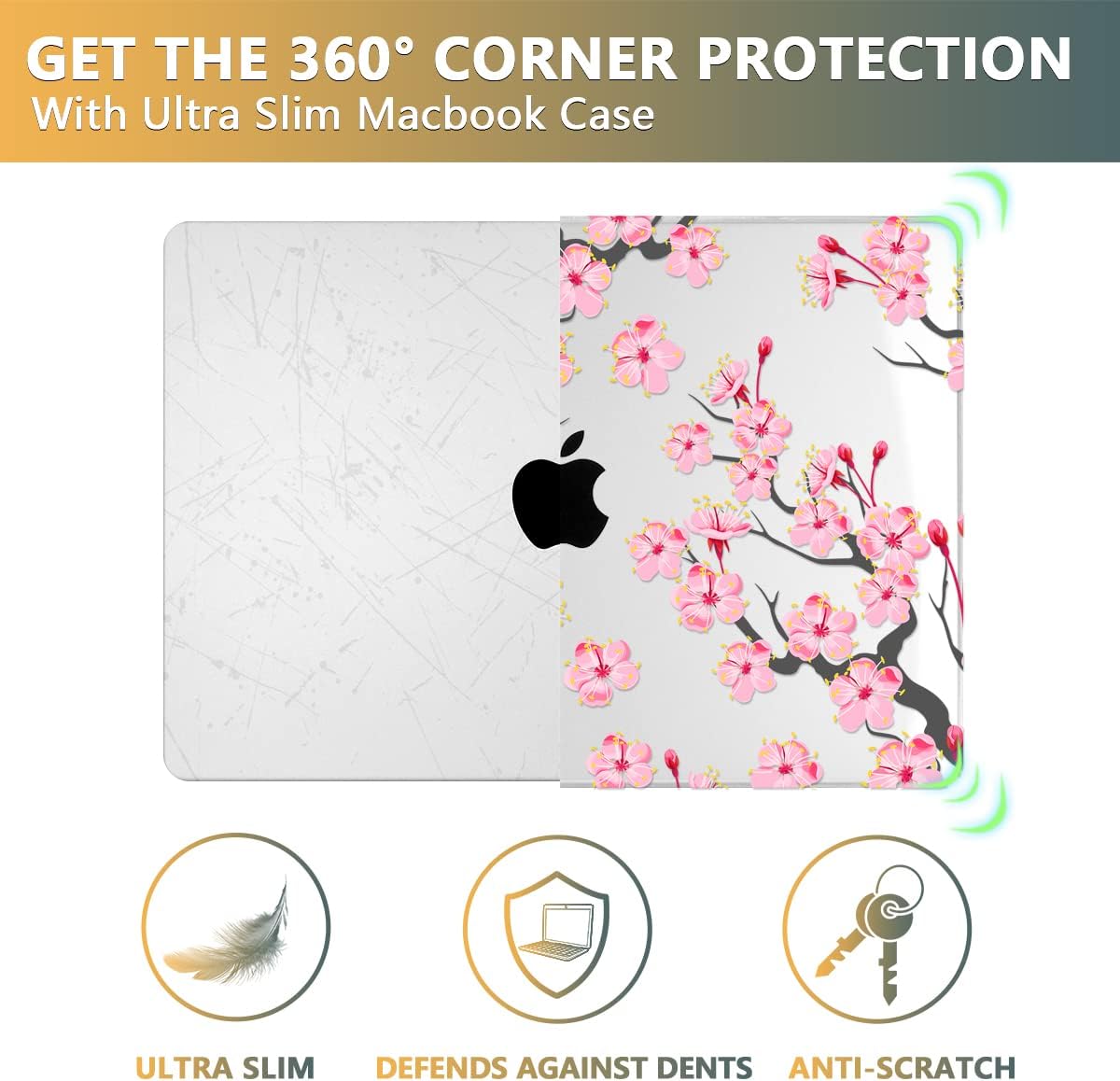 CISSOOK Cherry Blossoms Hard Shell Case for MacBook Pro 14 inch M4 A3112 A3185 A3401 M3 A2992 A2918 M2 A2779 M1 A2442 2021-2024, Cherry Floral Cover with Keyboard Cover for 2021 2024 M1-M4 Pro 14.2”