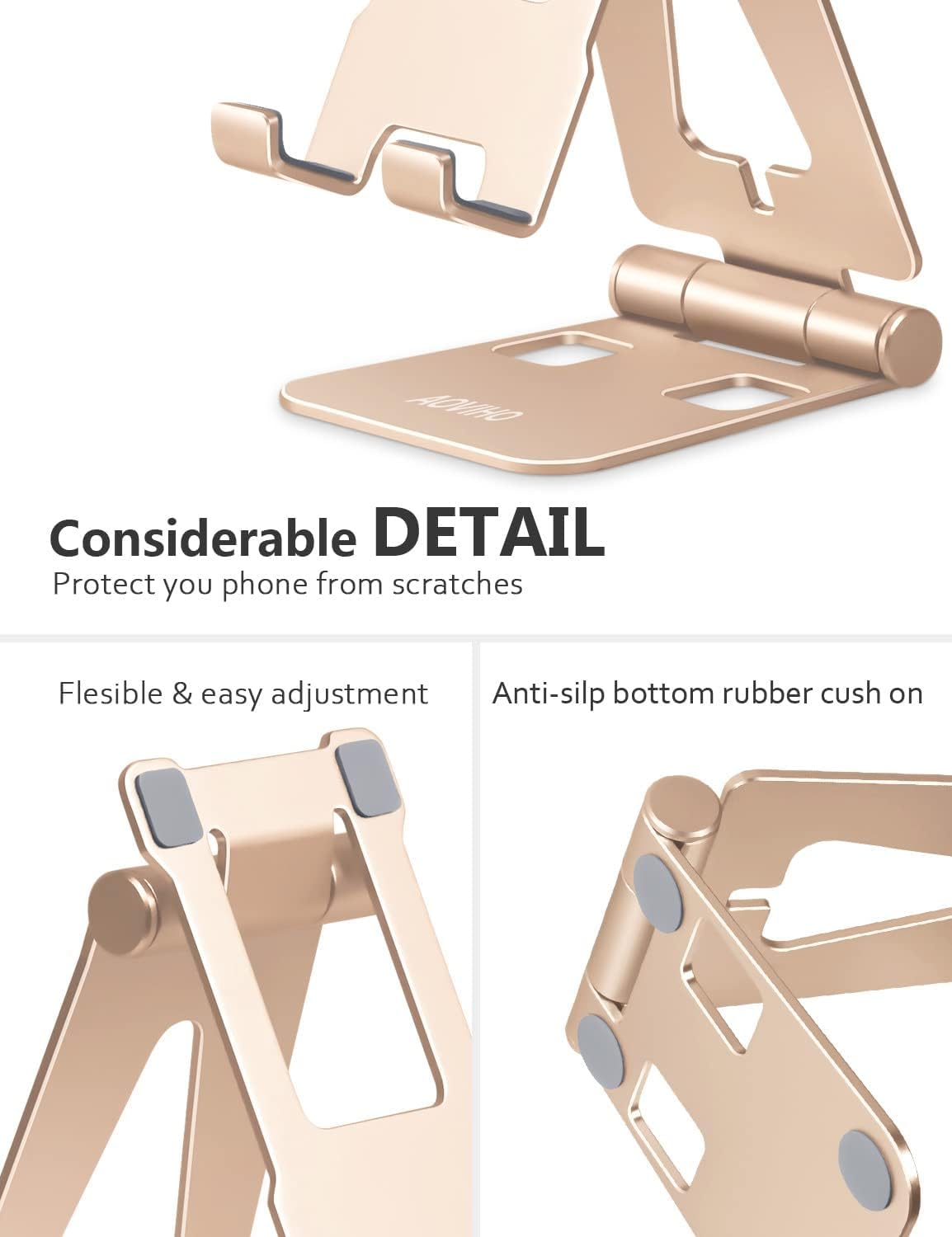 Cell Phone Stand for Desk, Adjustable Desktop Phone Holder Stand, Foldable Moblie Phone Dock for iPhone 15 14 13 12 11 Pro Xs Max Xr X 8 7 6 5 5s SE Nintendo Switch All Phones,Gold