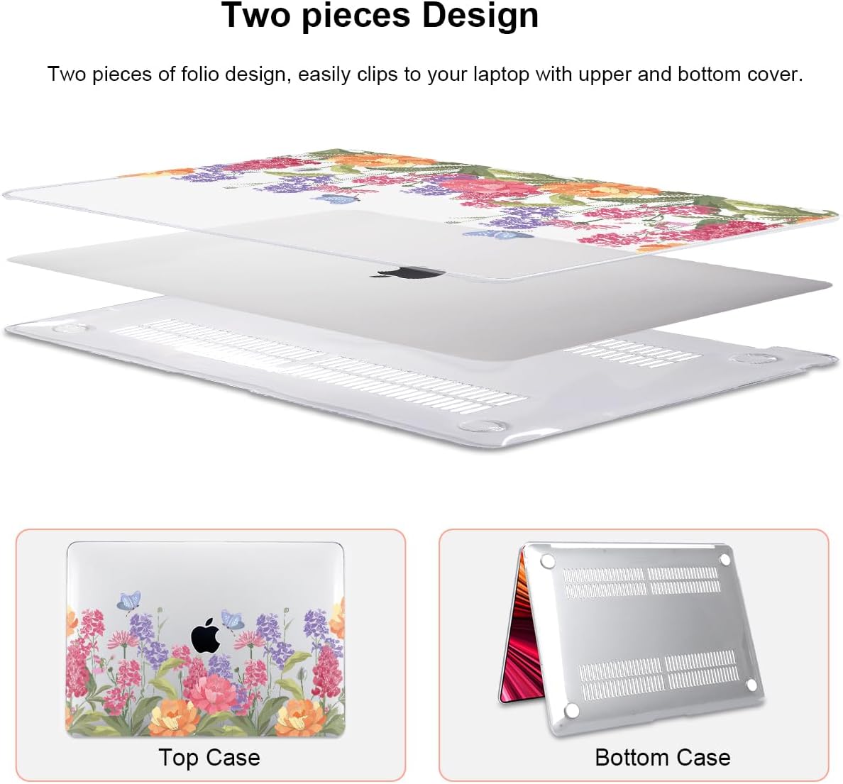 for MacBook Pro 13 Inch Case 2022 2021 2020 Release A2338 M2 M1 A2251 A2289, Plastic Hard Shell Case for MacBook Pro 13.3 inch with Touch Bar & Touch ID, Pink & Purple Flowers