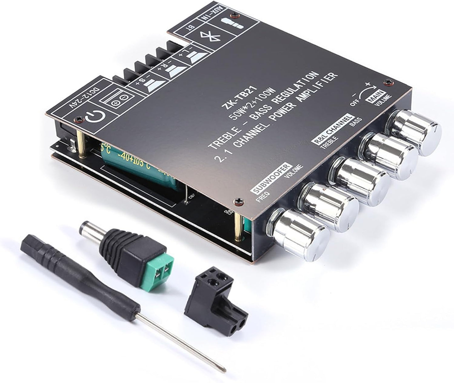 50W+50W+100W Amplifier Board with Treble and Bass Control, Bluetooth 5.0 HiFi 2.1 Channel Subwoofer Stereo Amplifier Board, Dual TPA3116D2 Chip BT and AUX Inputs for DIY Wireless Speakers (ZK-TB21)