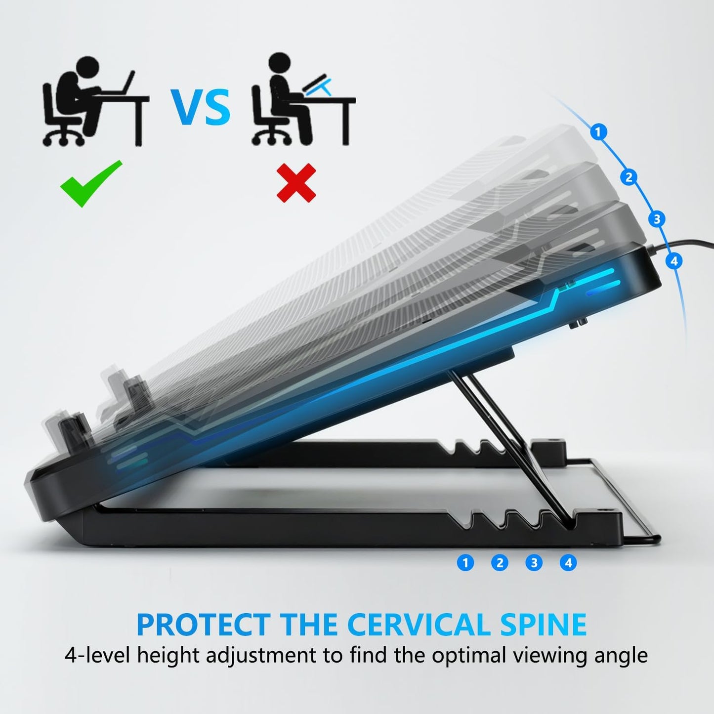 G-STORY Gaming Laptop Cooling Pad with Movable Fan and Automatic Speed Adjustable by Temperature,Music Sync RGB Light,Low Noise Laptop Cooler 3 Speed 1500/1750/2000RPM(140MM) Stand 12–18" Notebook