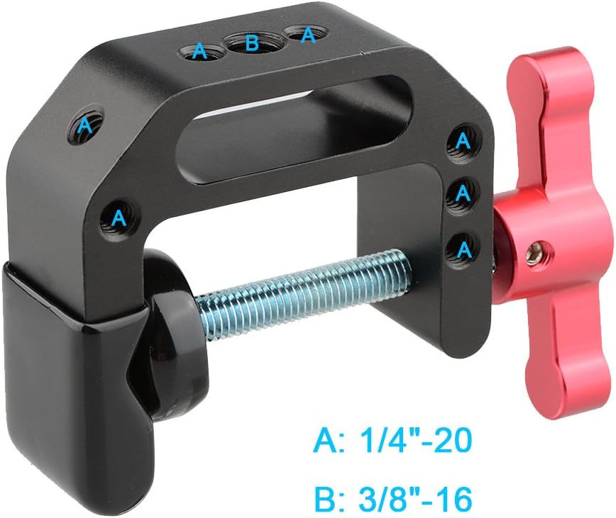 CAMVATE C-Clamp with 1/4 and 3/8 Thread Hole for Camera Monitor(Red T-Handle) - 1687