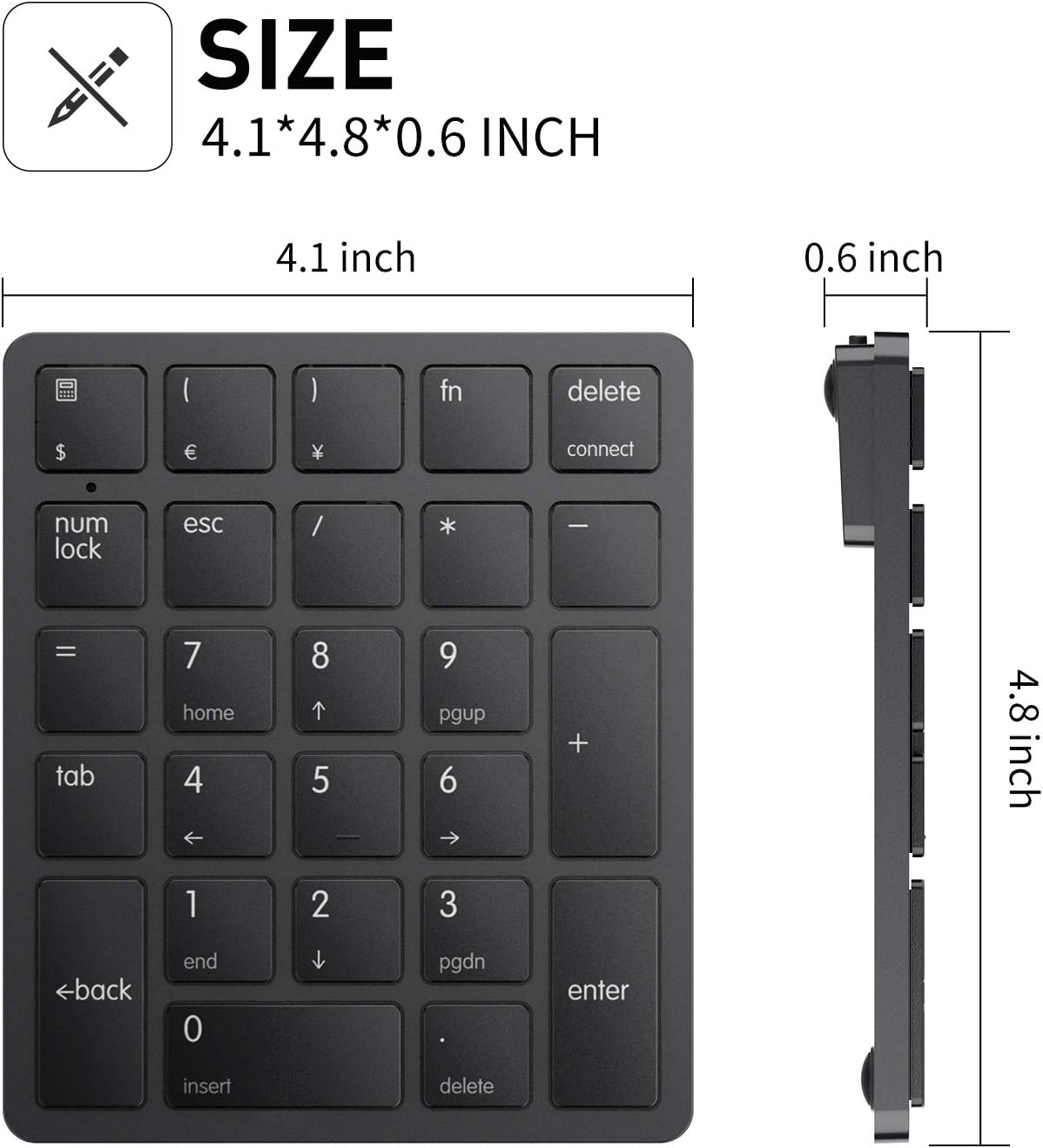 havit Bluetooth Number Pad Wireless Numeric Keypad Numpad 26 Keys Portable Mini Financial Accounting Rechargeable Numeric Pad for Windows Laptop Desktop, PC, Notebook (Black)