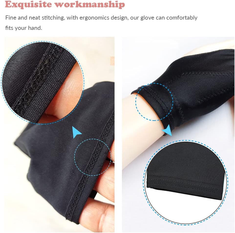 Drawing Glove, 3-Layer Palm Rejection Digital Art Glove for Graphic Tablet, Artist Gloves with Two Fingers for iPad, Paper Sketching, Smudge Guard (2 PCS, Small)