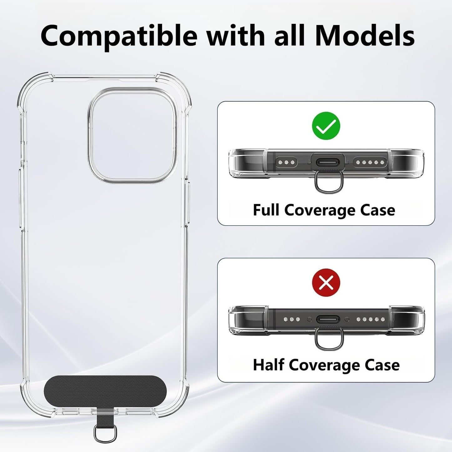 3 Pack Cell Phone Lanyard Patchs, Phone Tether Tab for iPhone, Phone Chain&Strap Replacement Part for All Fullcover Phone Cases - Black