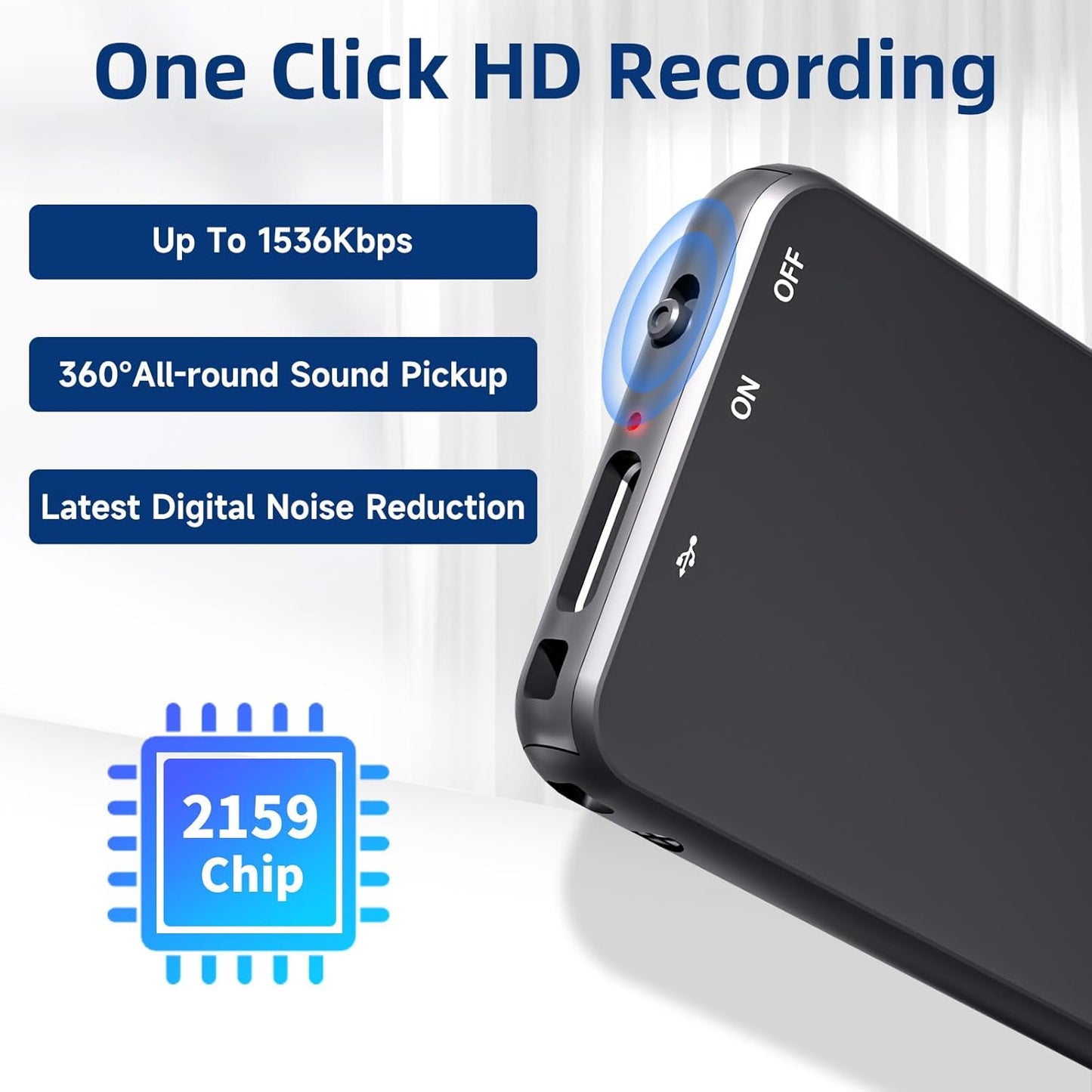 1536Kbps Digital Voice Recorder, with Noise Reduction, Metal Housing, for Lectures and Meetings