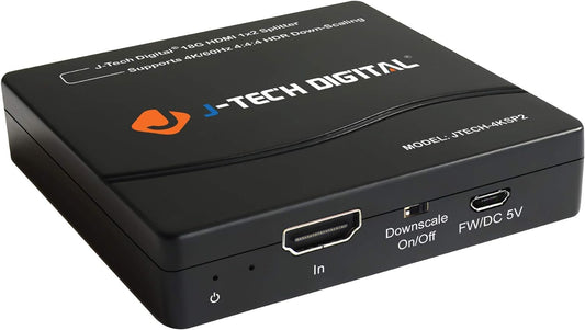 J-Tech Digital HDMI Splitter 1 in 2 Out 4K 60Hz Multi-Resolution Output (MRO) HDMI 2.0 Splitter Supports Downscale HDR HDR10 / Dolby Vision 4K@60Hz 4:4:4 HDCP2.3 2.2 (JTECH-4KSP2)