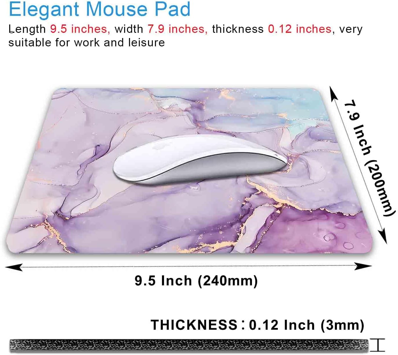 IMAYONDIA Pink Blue Marble Mouse Pad, Purple Alcohol Ink Pattern Gaming Mouse Pad, Modern Fluid Art Mousepad Design, Non-Slip Rubber Base Computer Mice Pad for School Home Office, 9.5 x 7.9 Inch