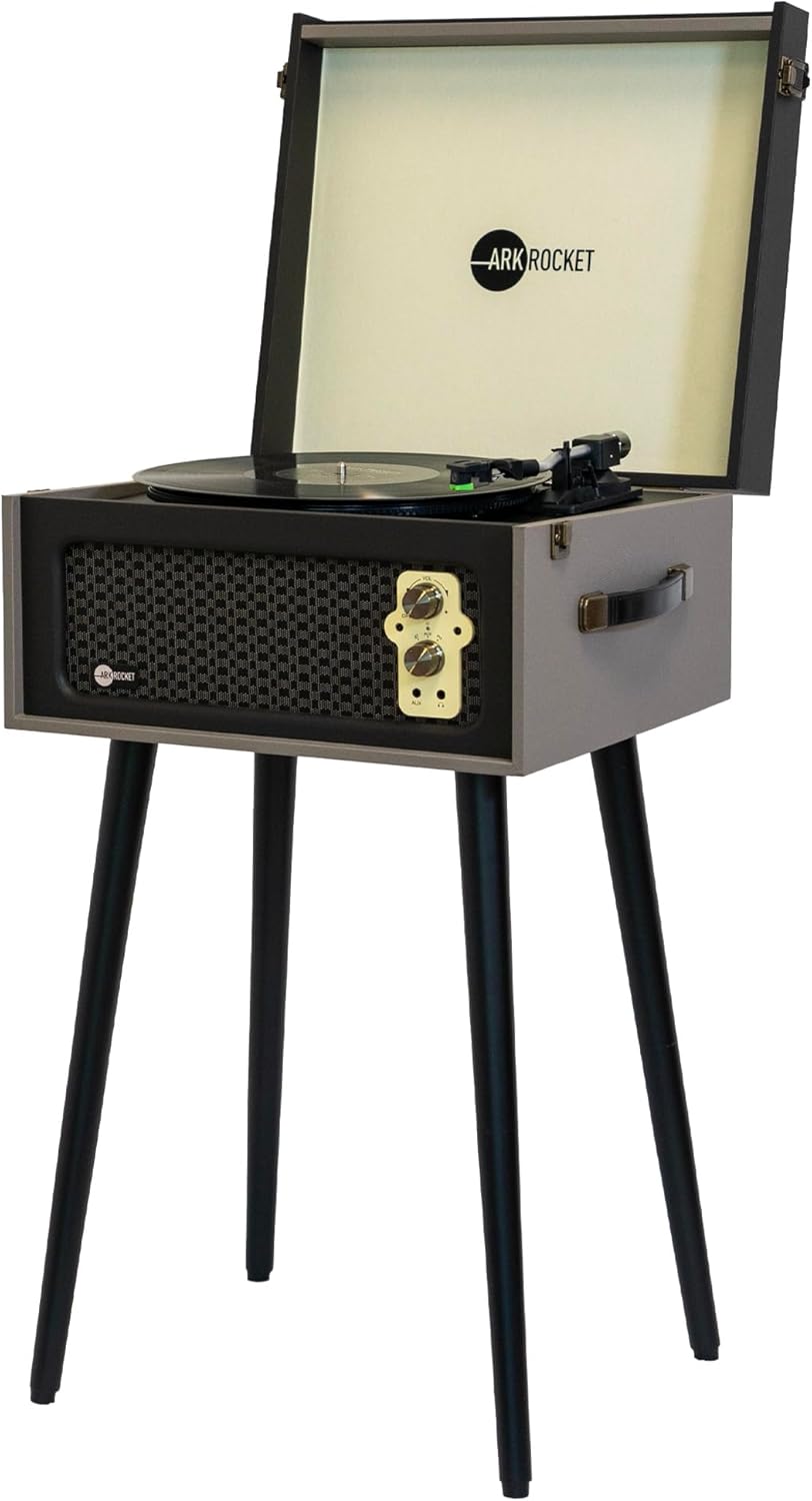 Arkrocket 3-Speed Bluetooth Record Player Retro Turntable with Built-in Speakers and Removable Legs (Gray)