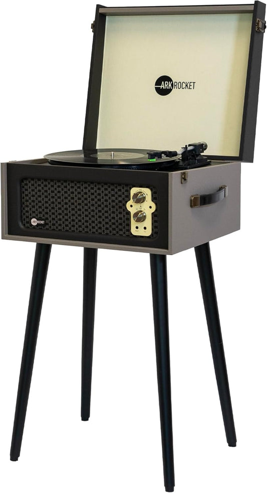 Arkrocket 3-Speed Bluetooth Record Player Retro Turntable with Built-in Speakers and Removable Legs (Gray)
