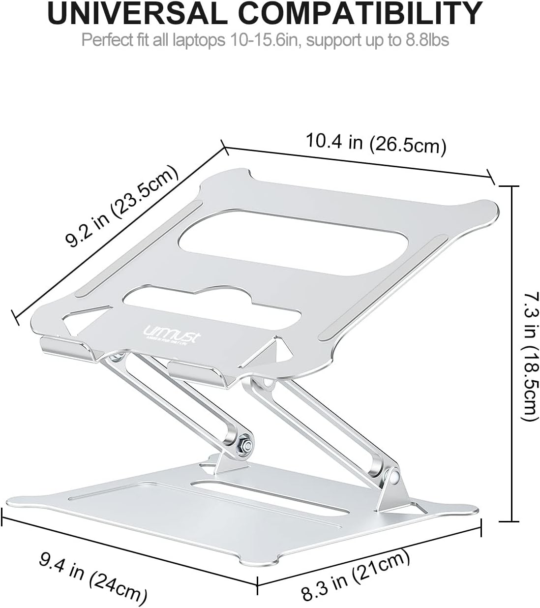 Urmust Laptop Notebook Stand Holder Adjustable Ultrabook Stand Riser Portable Compatible with MacBook Air Pro HP Dell XPS Lenovo All laptops 10-15.6"(Silver)