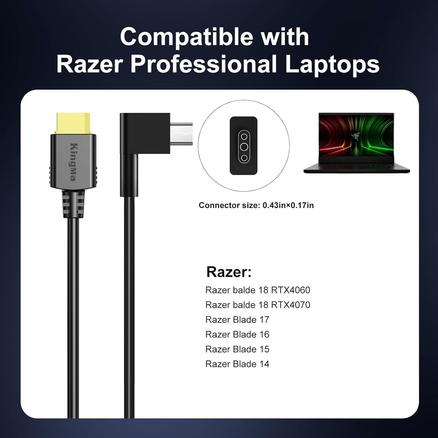 330W Razer Blade 18 with 4060/4070 Gaming Laptop Charger, 3-Port PD 3.0 (20V/16.5A) Fast Charging Adapter for Razer Blade 14/15/16/17 with 11/43mm Cable Compatible with Gaming & Engineering Laptops