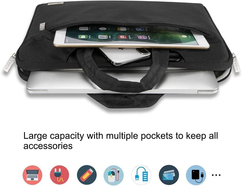 Voova Laptop Bag 13 14 Inch, Waterproof Computer Sleeve Carrying Case with Shoulder Straps & Handle Compatible with Macbook Air 13 M2/M3/M4, MacBook Pro 13/14, HP Dell Lenovo Chromebook 14, Black