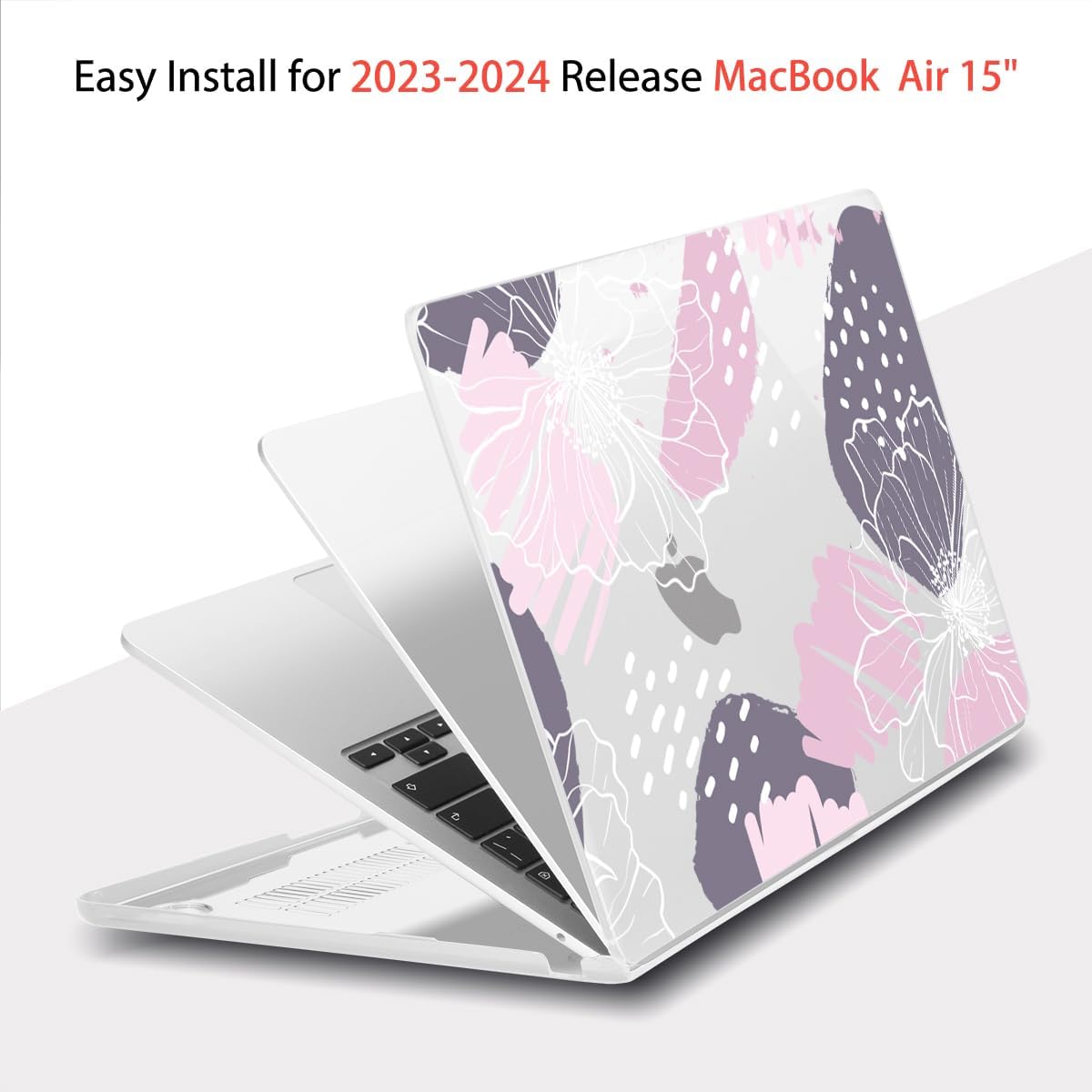 Teryeefi Compatible with M4 M3 M2 MacBook Air 15 Inch 2024 2023 Case Model A3241 A3114 A2941 with Liquid Retina Display, Protective Plastic Hard Shell Cover with Keyboard Cover - Abstract Flowers-A