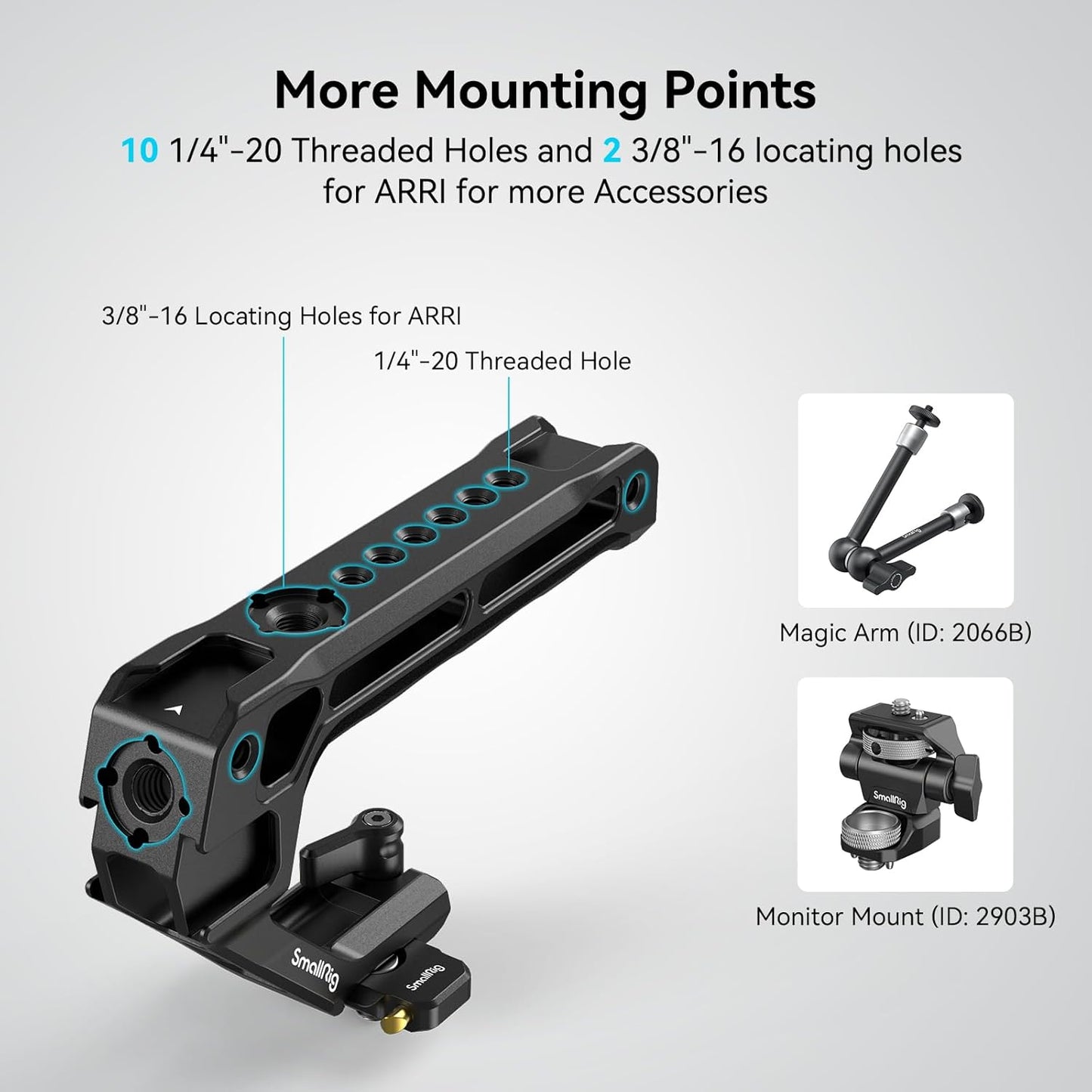 SMALLRIG Lightweight NATO Top Handle, Quick Release NATO Grip w/NATO Rail for DSLR Camera Cage, Universal Top Handle with 5 Cold Shoe Adapters - 4345 Black