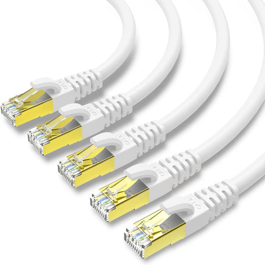 KASIMO CAT 8 Ethernet Cable SFTP Internet Network Patch Cord, Heavy Duty High Speed LAN Cables w Gold Plated RJ45 Connector Professional for Router, Modem, Gaming, Xbox (5 Feet, 5 Pack White)