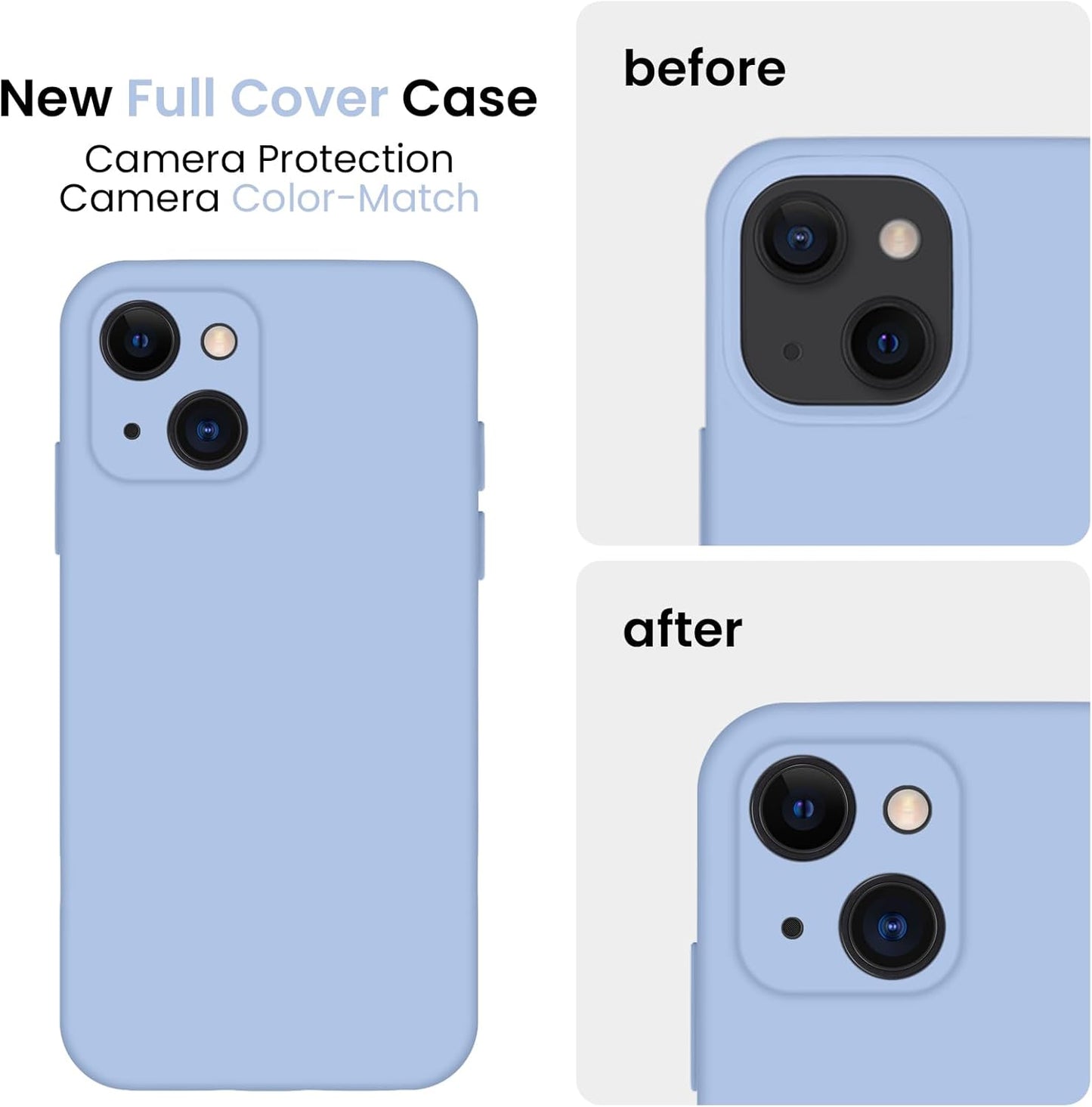 FireNova Designed for iPhone 13 Case, Silicone Upgraded [Camera Protection] Phone Case with [2 Screen Protectors], Soft Anti-Scratch Microfiber Lining Inside, 6.1 inch, Light Blue