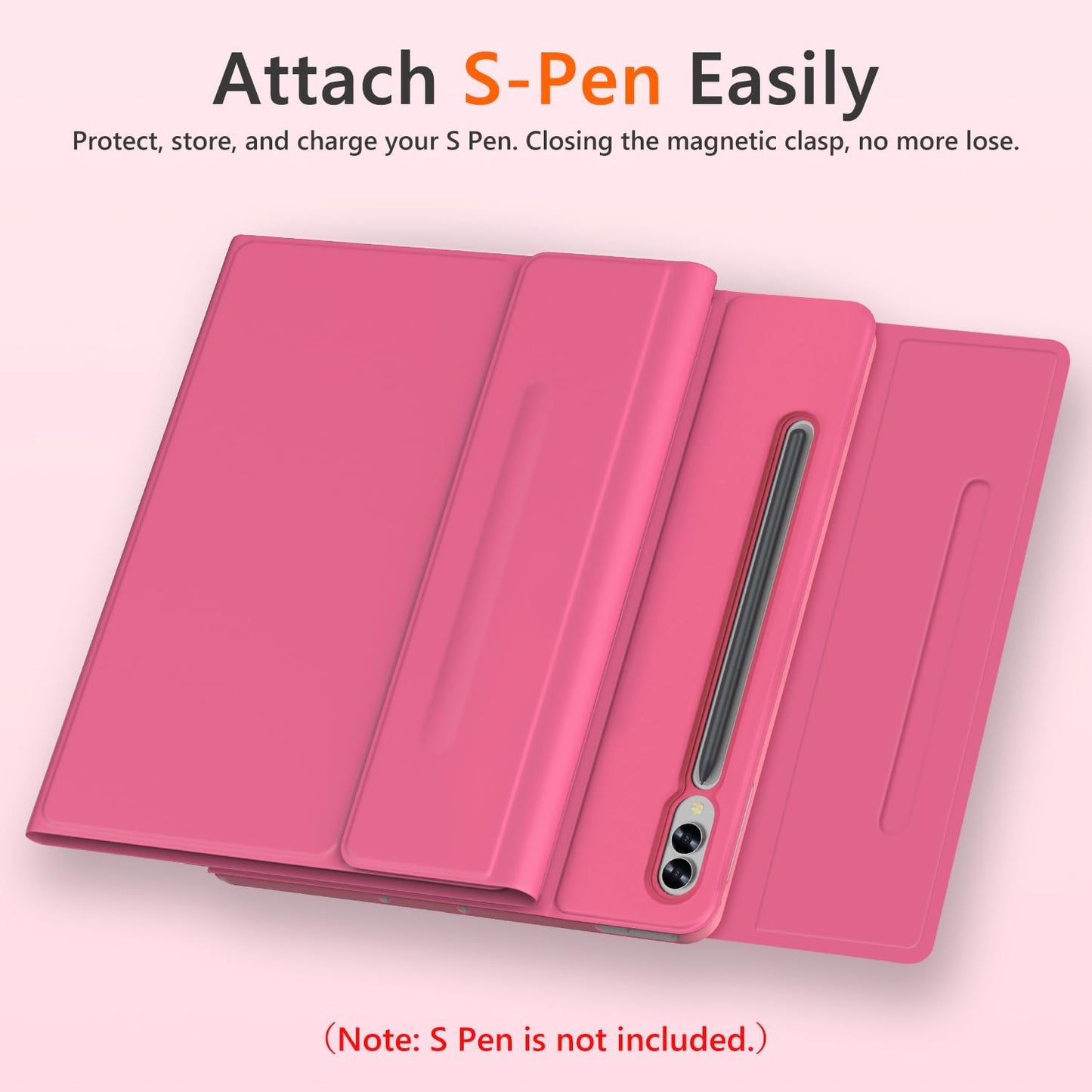 Galaxy Tab S9 FE+/ S9+ /S10+ 12.4 Inch Case with Keyboard, Detachable Bluetooth Keyboard with Pen Holder for Samsung Tab S10+ Plus/S9+ Plus/S9 FE+ Plus 5G 12.4", Pink