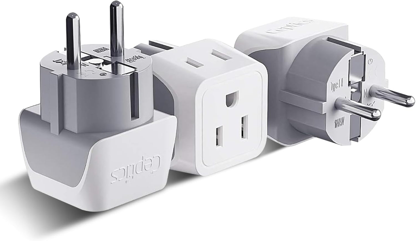 Ceptics Schuko Germany, France Plug Adapter, Dual Input - Ultra Compact Light Weight - Usa to Russia, South Korea Travel Adaptor Plug - Type E/F (3 Pack)