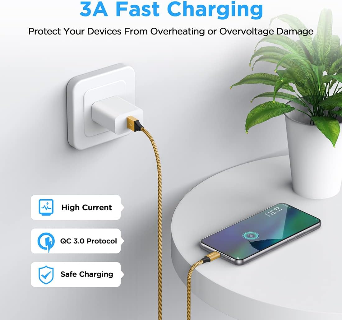 etguuds 4ft USB A to USB C Cable 3A Fast Charging, 2-Pack USB A to USB Type C Charger Cord for iPhone 16 15 Pro/Pro Max/Plus, for Samsung Galaxy S24 S23 S22 S21 S20 S10 A55 A54 Flip Note, Moto, Gold