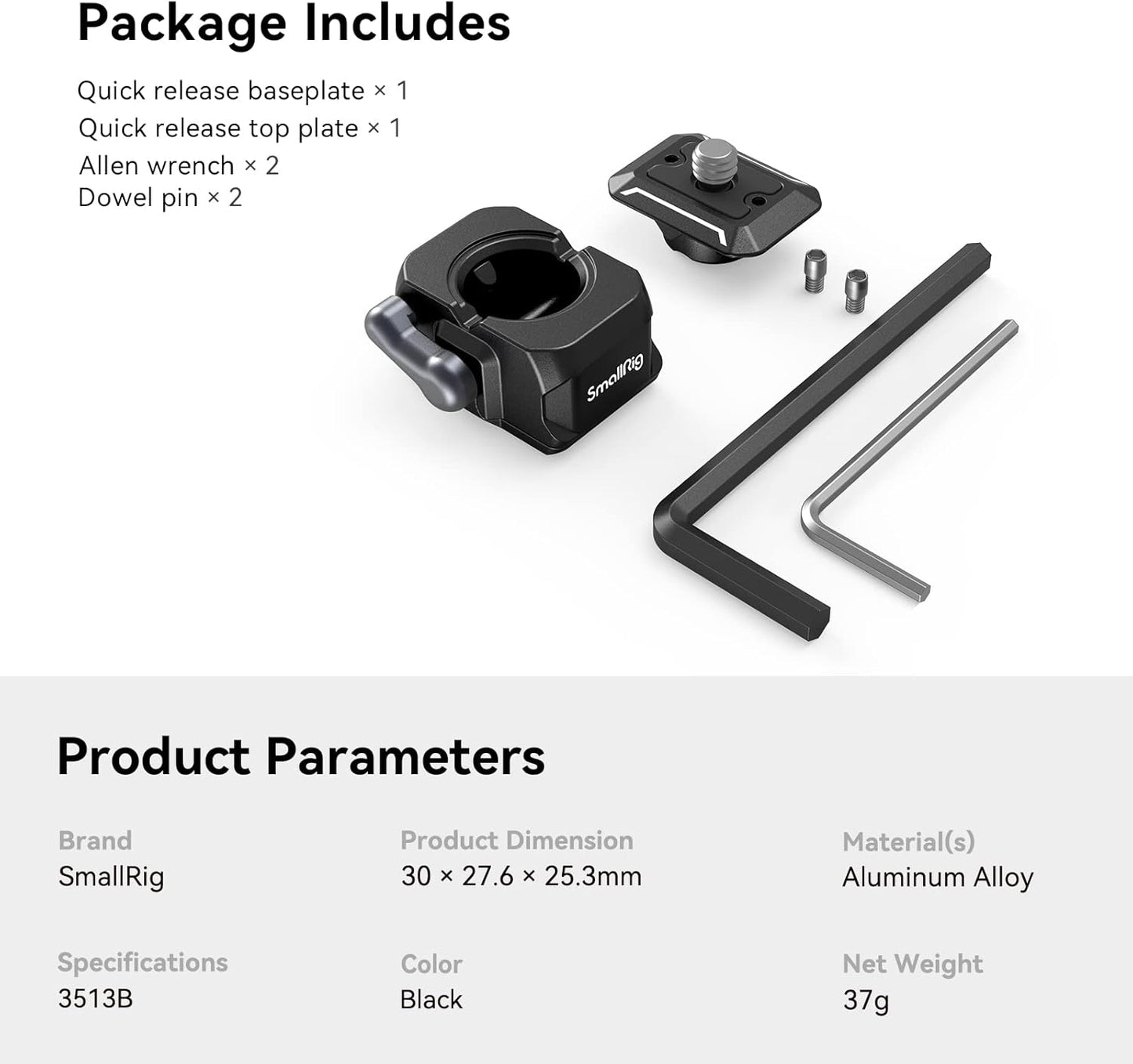 SMALLRIG Quick Release Plate Drop-in HawkLock mini Quick Release Camera Mount Adapter with 1/4" Screw, for Camera Clamp, Super Clamp, Ball Head, Tripod, Magic Arm, Stabilizer, Field Monitor - 3513C