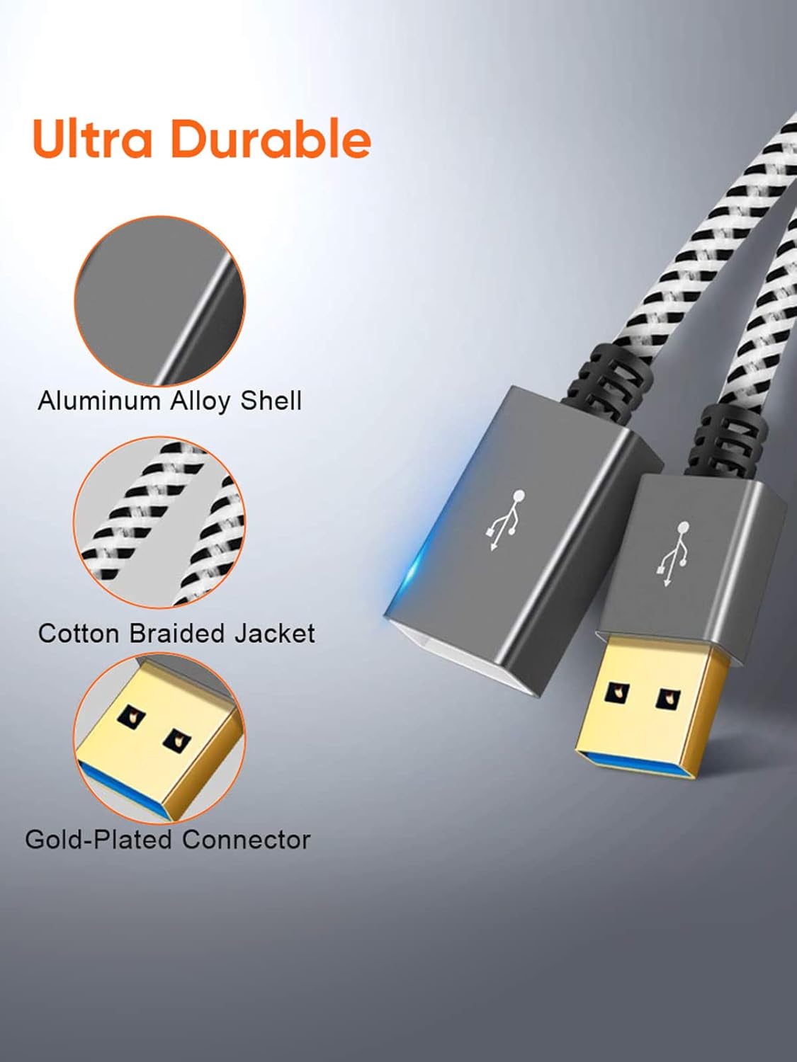 CableCreation Short USB 3.0 Extension Cable 1FT, USB 3.0 A Male to Female Extension Cable Extender Cord for VR, PlayStation, Keyboard, Printer, Space Gray 0.3M