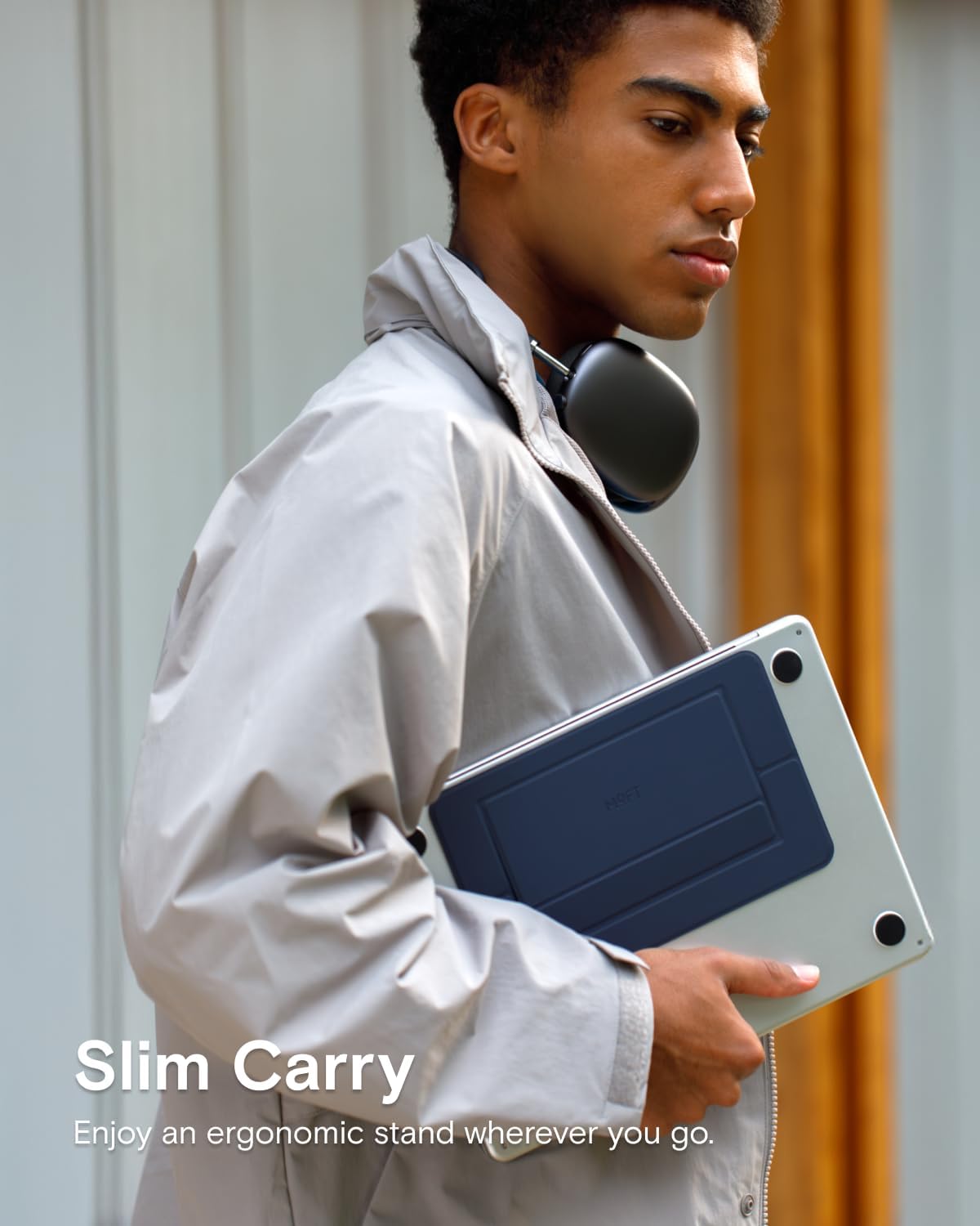 MOFT Laptop Stand for Desk, Adhesive Airflow Laptop Cooling Riser for Heat Dissipation with 2 Adjustable Viewing Angles, Foldable & Portable Computer Stand Compatible with Laptops 11"-16", Navy Blue