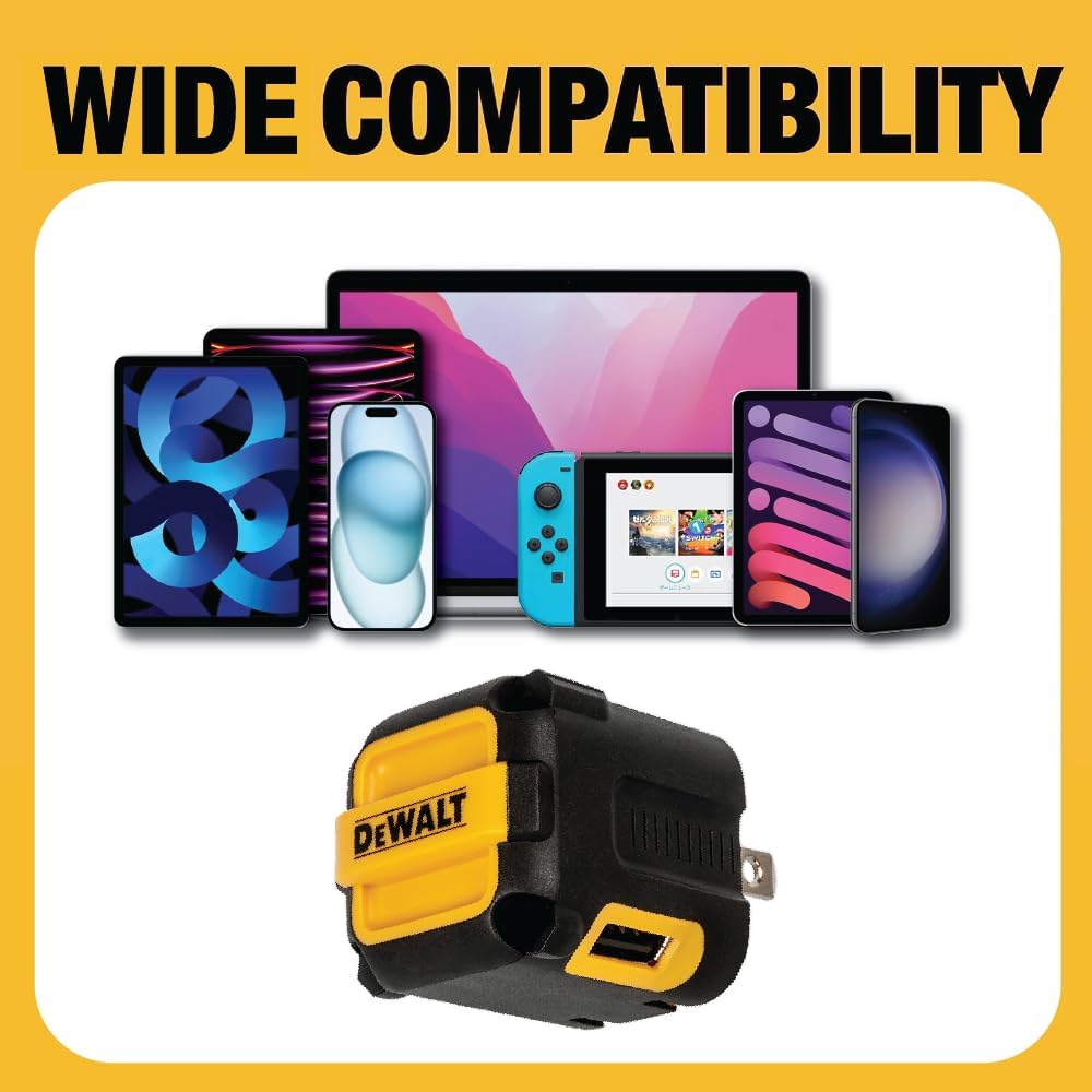 DEWALT 2-Port USB Wall Charger + 6 FT Type C to USB Cable, Dual 5V/2.1A Power AC Adapter w/Fast Charging Cord Type C, Fast Charging Block Cube for iPhone 15/14/13 Pro Max Samsung Galaxy Google Pixel