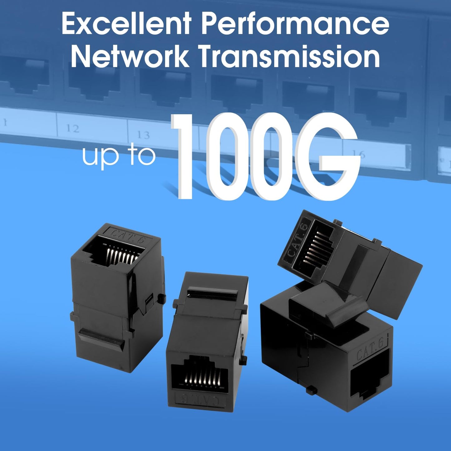 24 Port Keystone Patch Panel, 1U 19-inch RJ45 Network Patch Panel with Back Bar, Loaded with 24 Cat6 Couplers (Black)