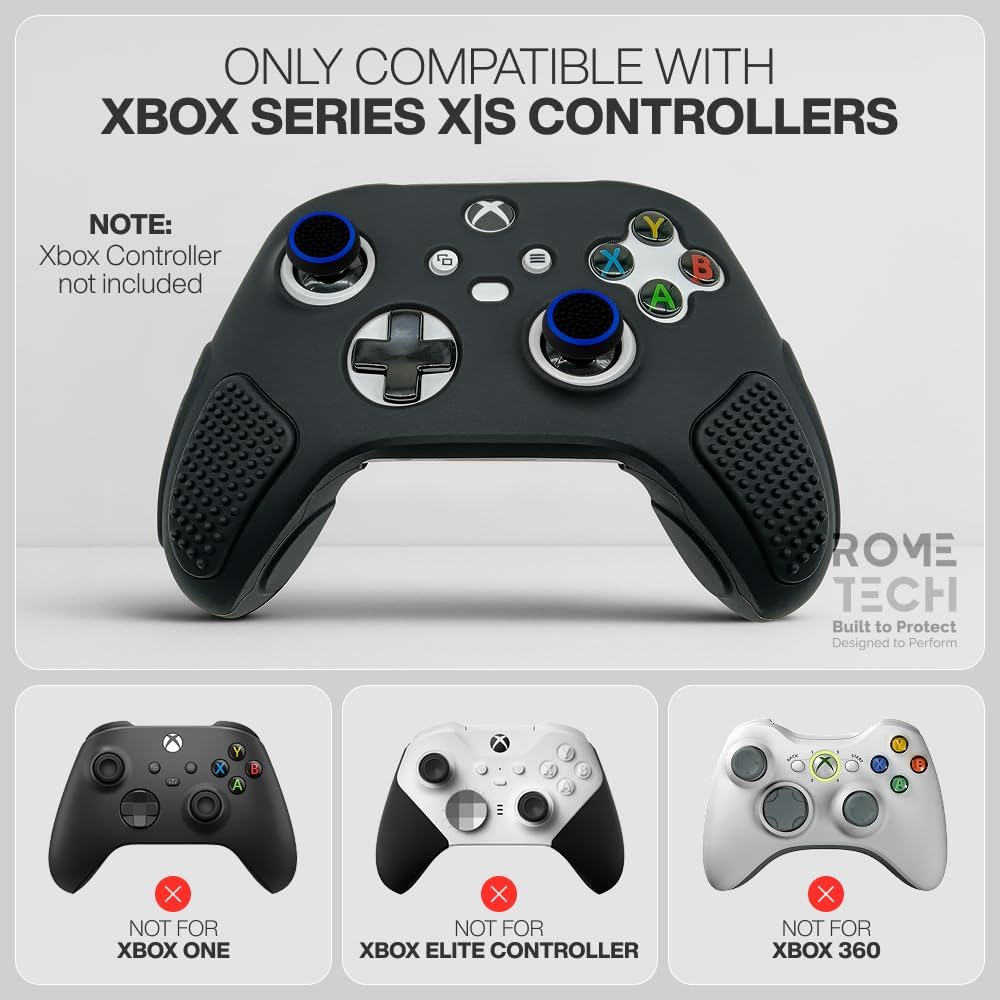 for Xbox Controller Series X/S (2024/2023) Silicone Protective Cover, Soft Skin Xbox Controller Accessories, Anti-Slip Cover with 2 Joystick Caps - Black