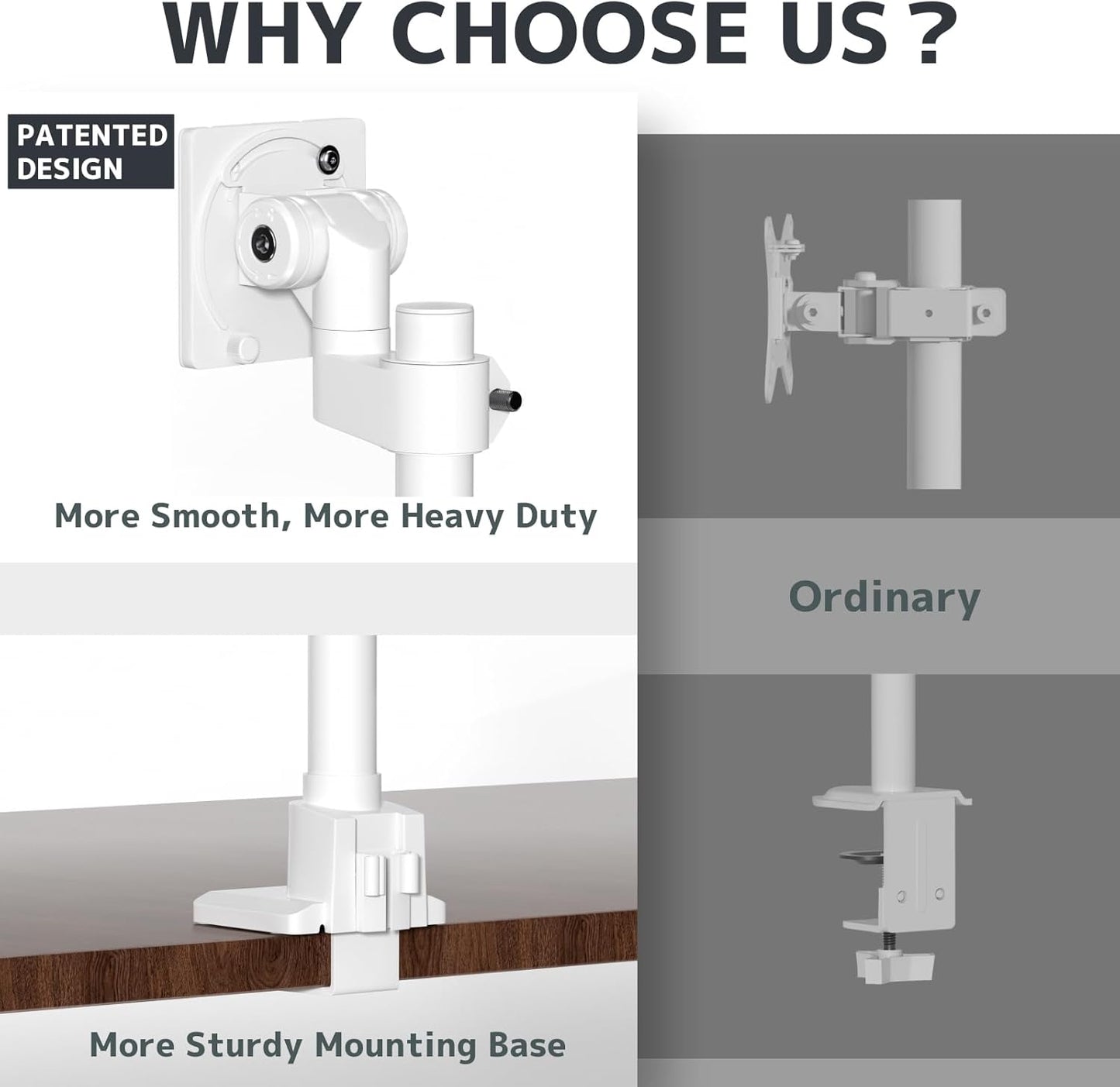 Dual Monitor-Arm Heavy Duty Ultrawide - 24-57 inch Vertical Dual Monitor Mount, Adjustable Stacked Double Monitor Desk Mount Stand, Max Load 59.4 lbs (per Screen), VESA 75/100 mm, White