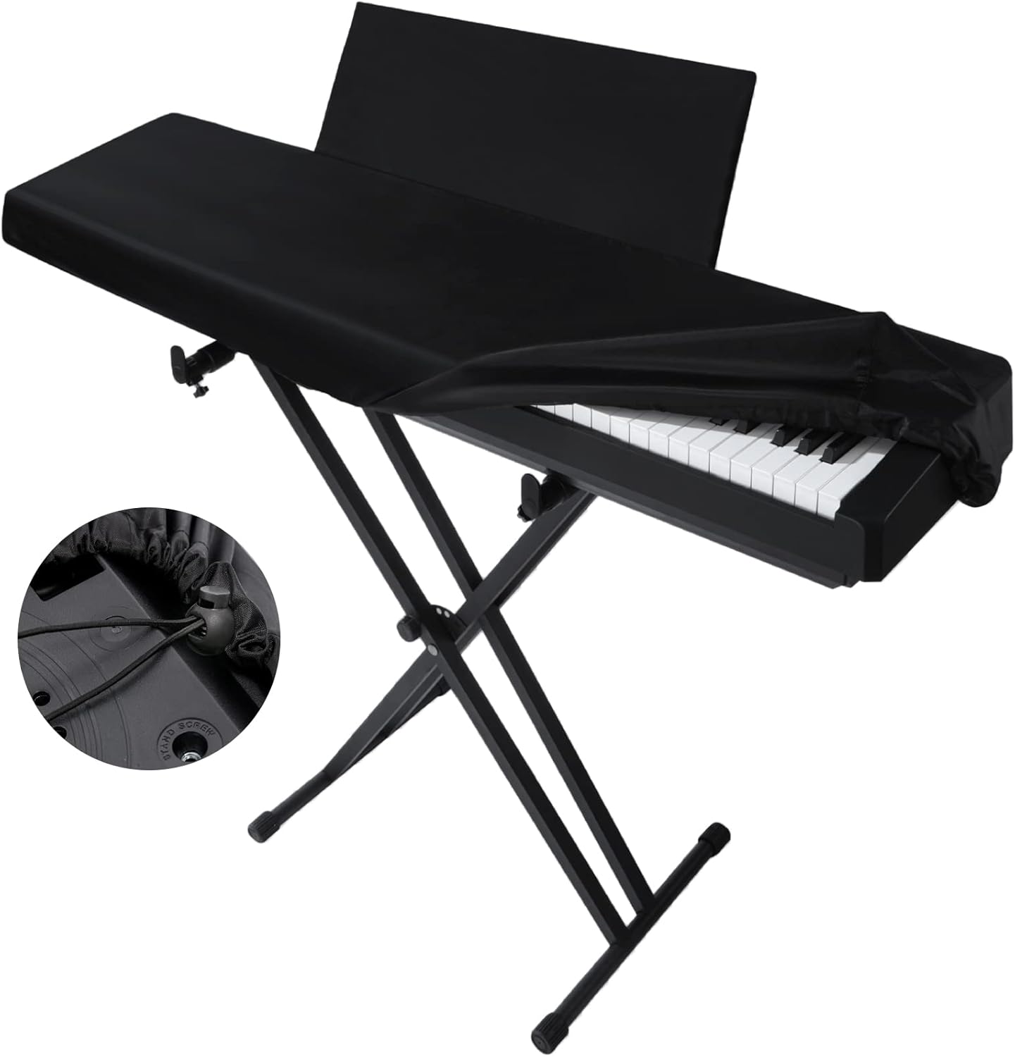 Elastic Lock Music Keyboard Dust Protector Cover - Water Proof, Stretchy, Full for Digital Pianos, Full Cover Elastic Lock Music Protector Case (88 Keys, Black)