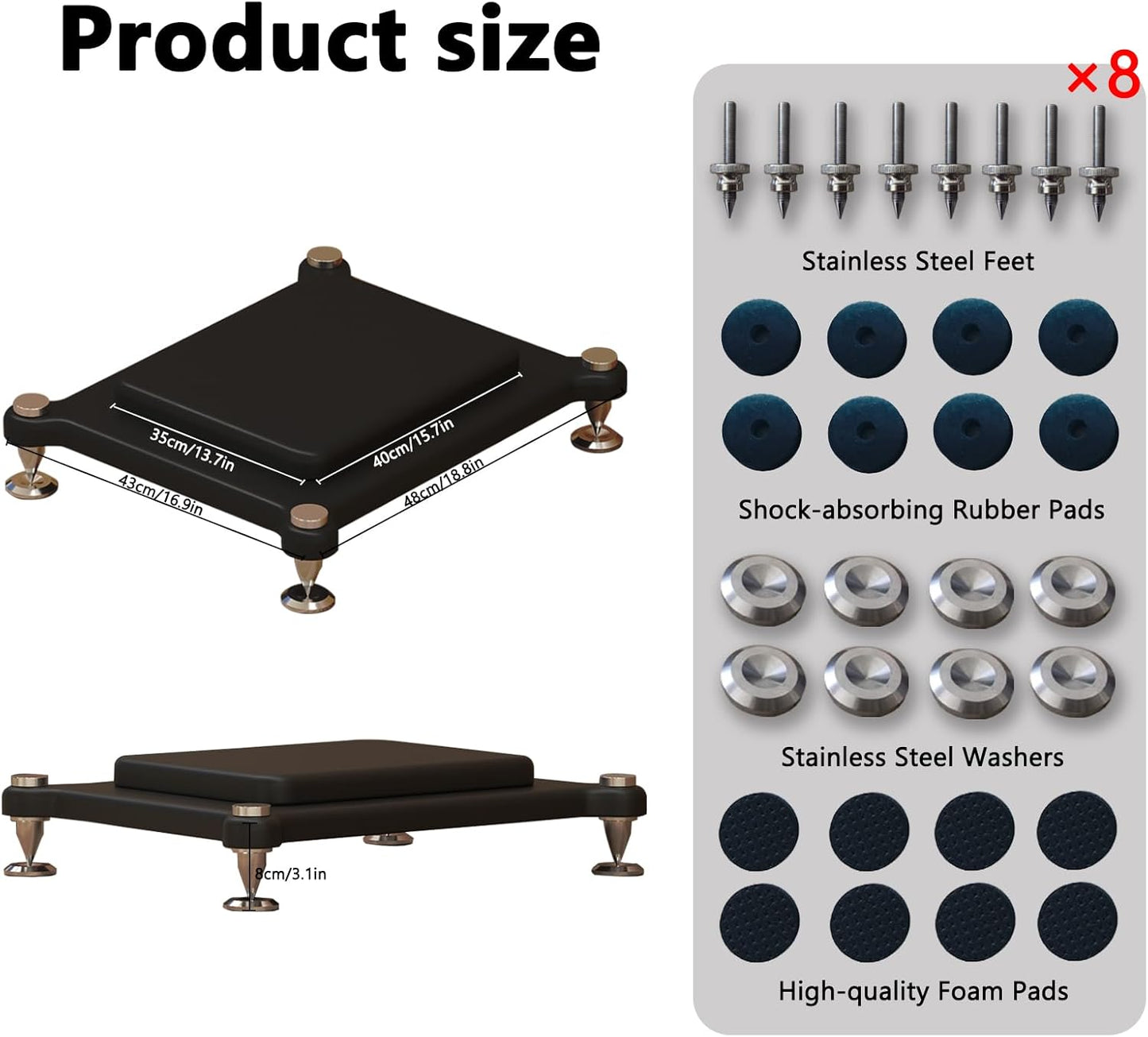 2pcs Subwoofer Isolation Stand, Double-Layered Speaker Isolation Stands with Stainless Steel Metal Feet, Acoustic Speakers Isolation Pad for Floor, Desktop (13.7×15.7in)