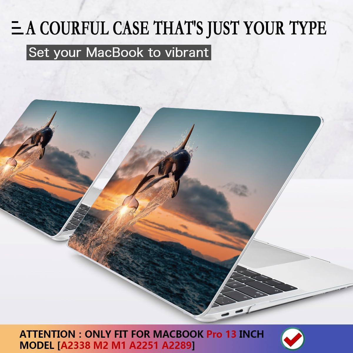 CISSOOK Compatible with MacBook Pro 13 inch Case 2023 2022 2021 2020 Release M2 M1 Chip A2338 A2251 A2289 Model with Touch Bar, Protective Plastic Hard Shell Case Cover for Pro 13", Dolphin&Sea