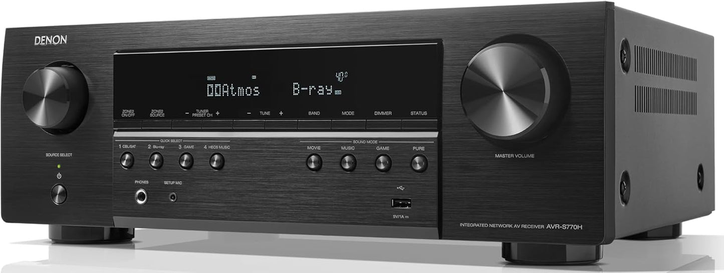 Denon AVR-S770H 7.2ch 8K Smart AV Receiver with Voice Control and DTS:X with 6 Year Amber Protection Plan (2023)