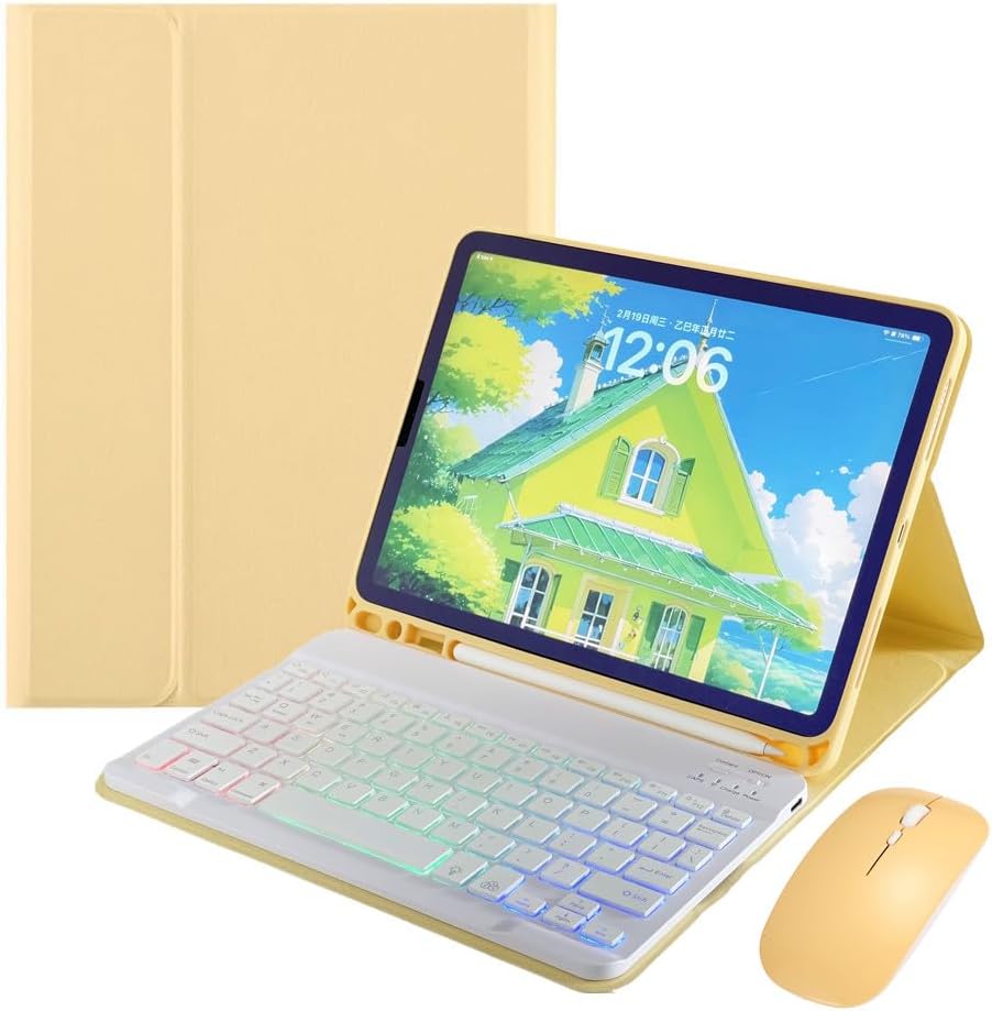Keyboard Case for iPad Air 11-inch M3/M2 (2025/2024)/ Air 5th 4th Generation 10.9" with Mouse and Rainbow Backlit Magnetic Detachable Bluetooth Keyboard Cover,Yellow