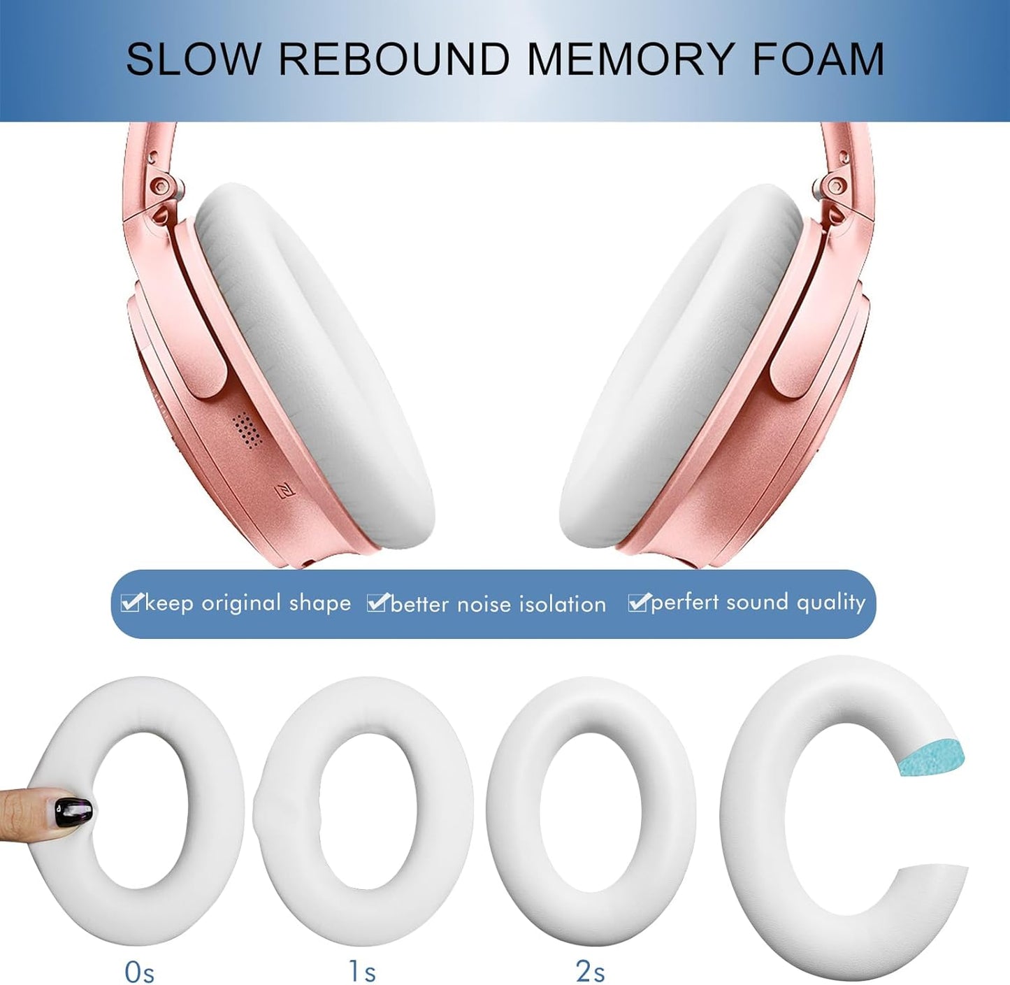 GEVO Ear Pads Cushions Replacement for Bose QC35 ii QC35, Earpads for Bose QuietComfort 35ii 35 Headphones with Protein Leather Noise Isolation Memory Foam (White)