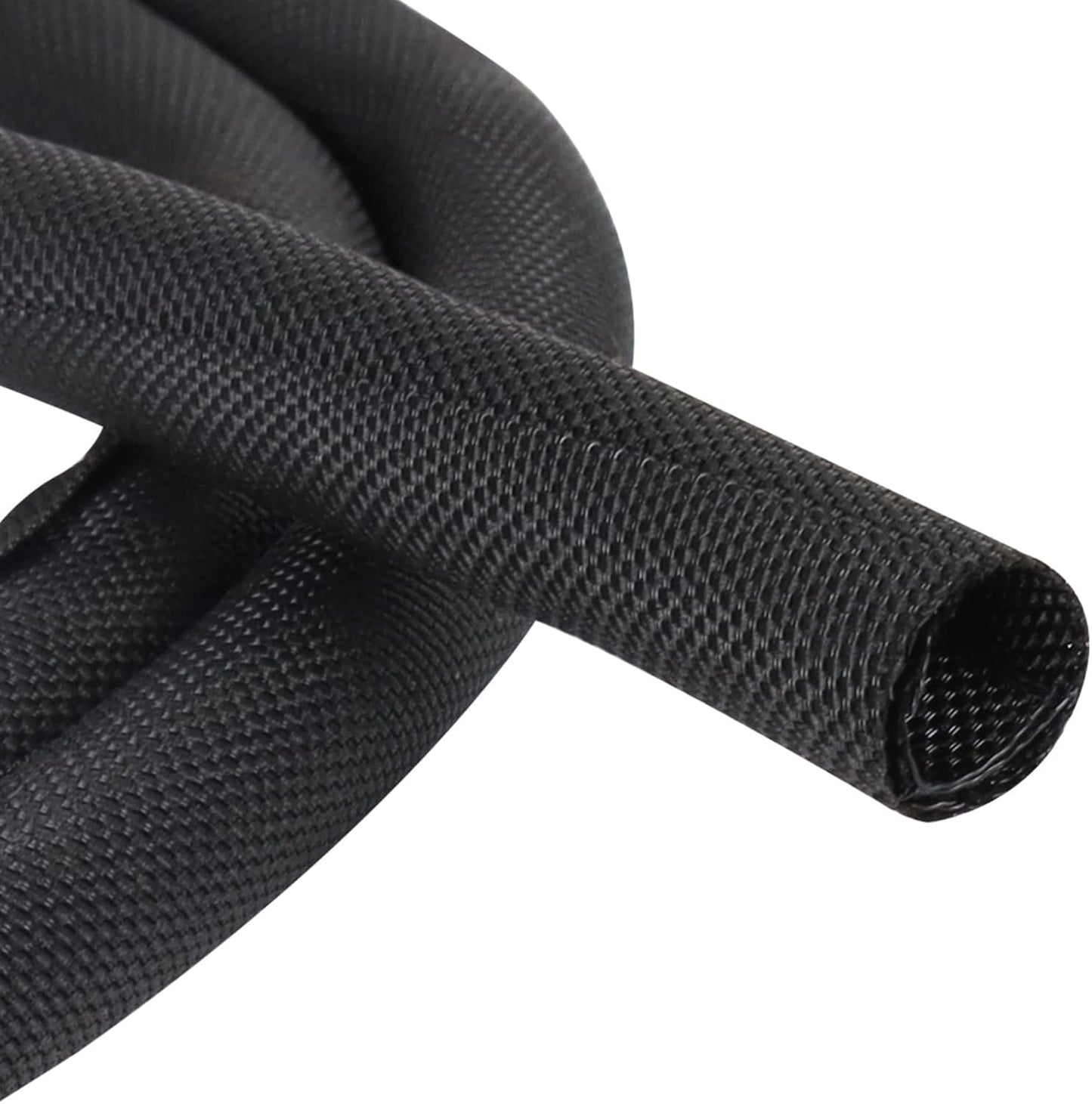 Black Braided Cable Management Sleeves Wire Loom Tubing Cord Protector Self-Wrapping (1/2"-12Feet)