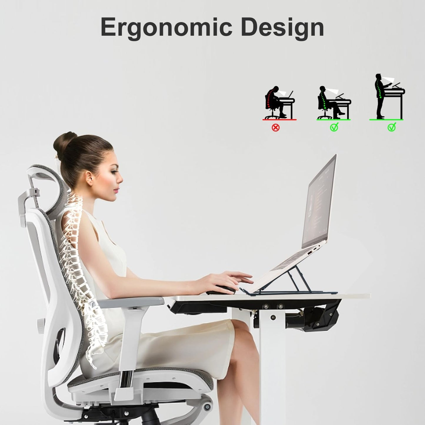 Ergonomic and Foldable Laptop Stand for Desk, Adjustable Riser, Fits All Laptops and Notebooks up to 17,Ultra-Thin,Ventilated Cooling,ABS+Silicone,Grey.