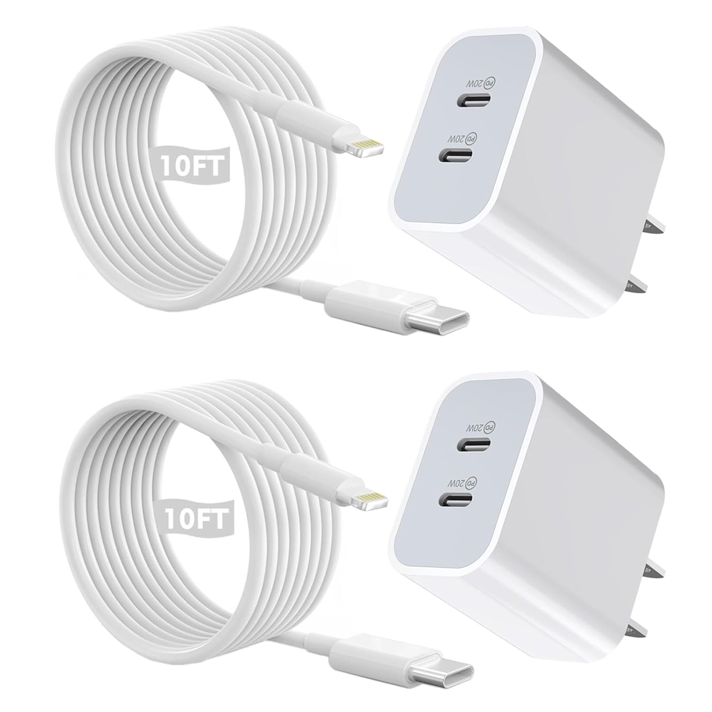 iPhone Charger Fast Charging 10 ft,[Apple MFi Certified]2Packs PD USB C Wall Charger Block 2in1 Adapter Apple Fast Charger 10FT USB C Lightning Cable for iPhone 14 Pro Max/14 Pro/14/13/12/11 Pro Max/X