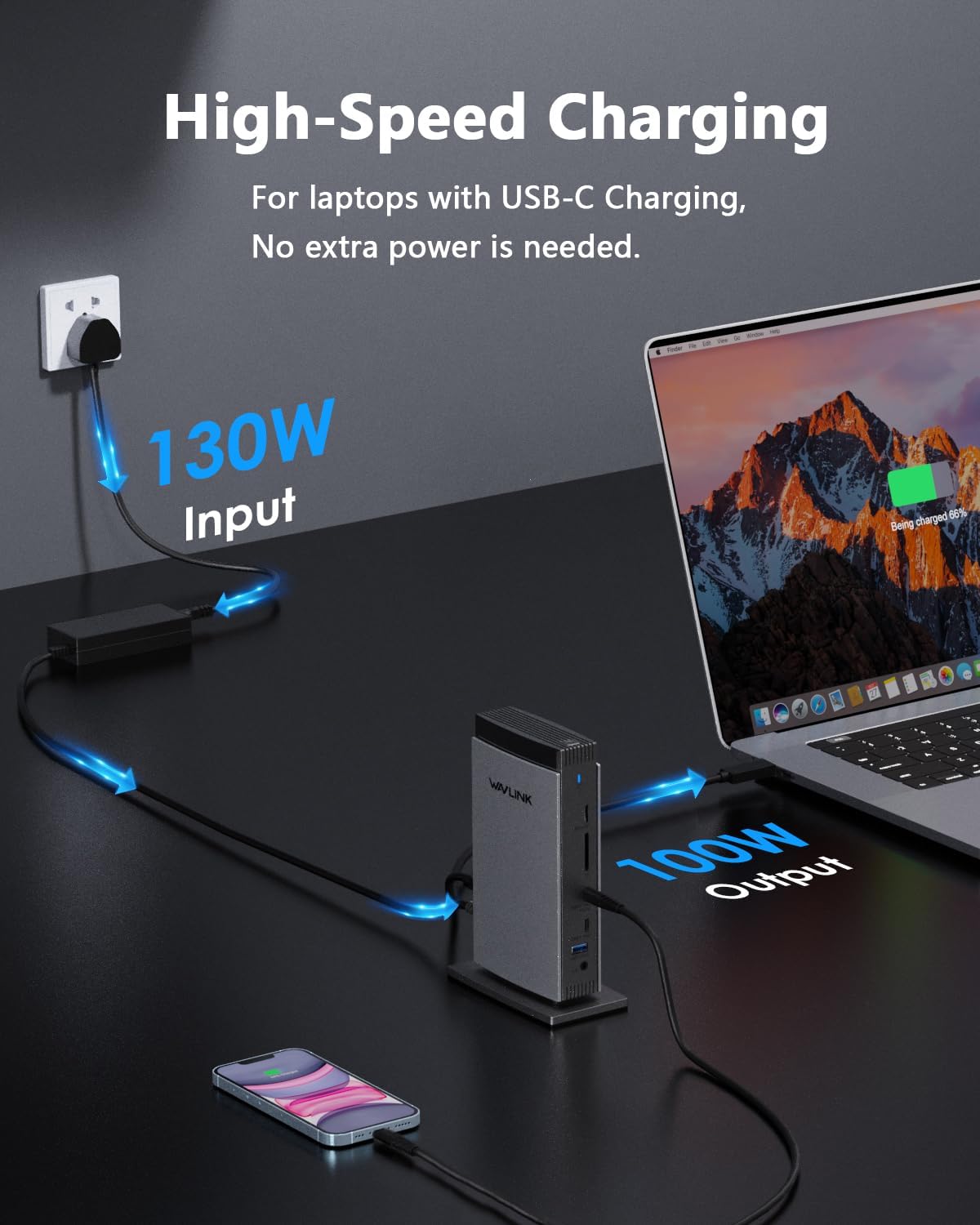 WAVLINK DisplayLink Docking Station 3 Monitors with 130WPD Power Adapter, USB C Laptop Dock for M1/M2/M3/M4/Mac and Windows, Thunderbolt 4/3