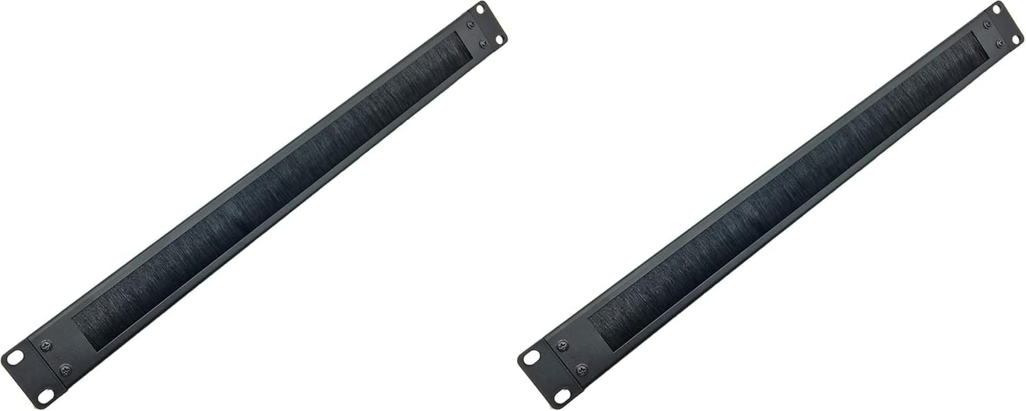 Jingchengmei 1U Disassembled Rack Mount Cable Management Panel with Brush for Cable Entry for 19-Inch Rack or Cabinet Black (BF01UAB2) (Pack of 2)