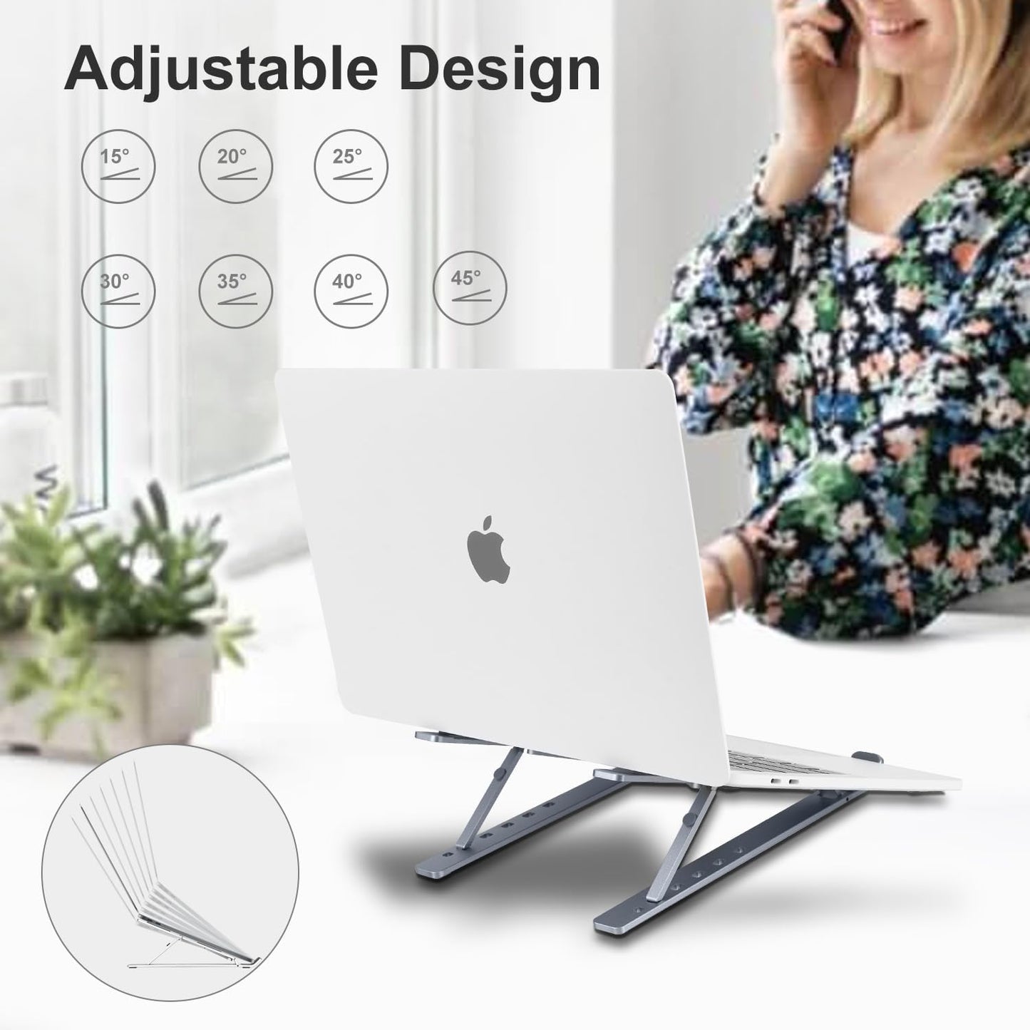 Ergonomic and Foldable Laptop Stand for Desk, Adjustable Riser, Fits All Laptops and Notebooks up to 17,Ultra-Thin,Ventilated Cooling,ABS+Silicone,Midnight.