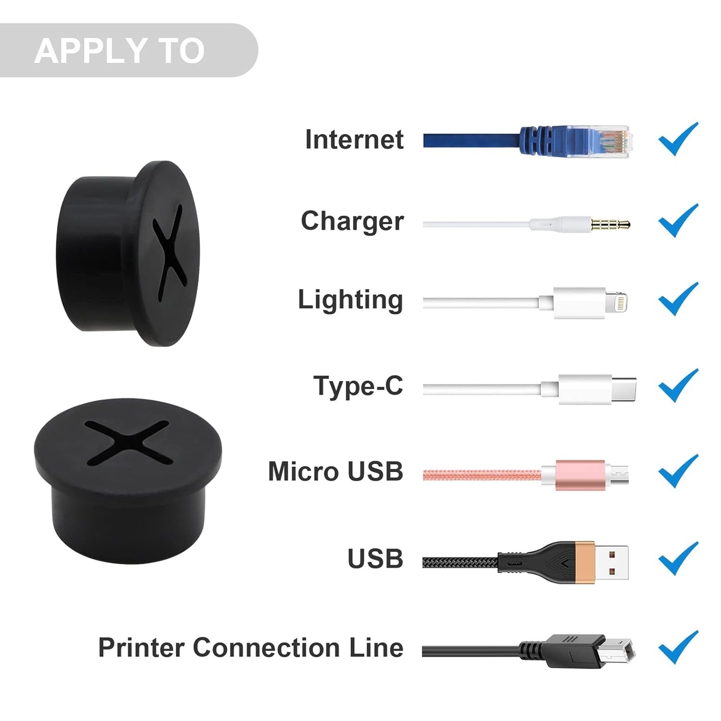 Desk Grommet, 3/4 Inch Flexible Rubber Grommets, Silicone Cable Cord Grommet Wire Hole Cover for Desk, Table and Other Furnitures(12Pack)
