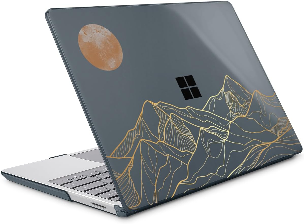 Tuiklol Case for 15 Inch Microsoft Surface Laptop 5/4/3 2022-2020, Model 1979/1953/1872/1873 Hard Shell Cover, Keyboard Cover+Screen Protector+Dust Plugs,Moon and Mountain