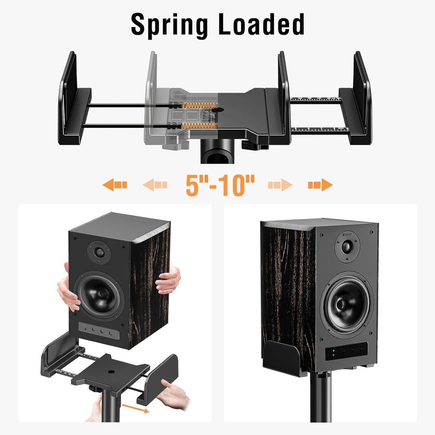 ELIVED Universal Speaker Stands Pair Height Adjustable Max 43.3", Surround Sound Speaker Stands for Bookshelf Speaker Satellite Rear Speakers Up to 11 lbs, Spring-Loaded Plate Extends to 10", YD5028